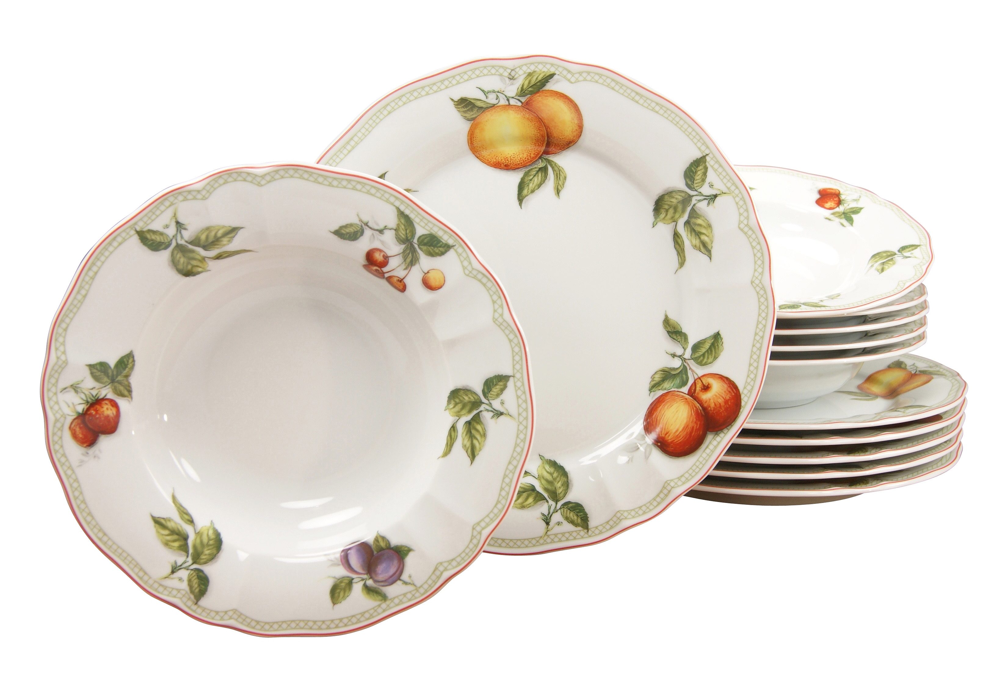 CreaTable Eetservies Borden set, servies set Flora Orchard Servies, fruitdecor, 12 delen, voor 6 personen (set, 12-delig) serviezen wit