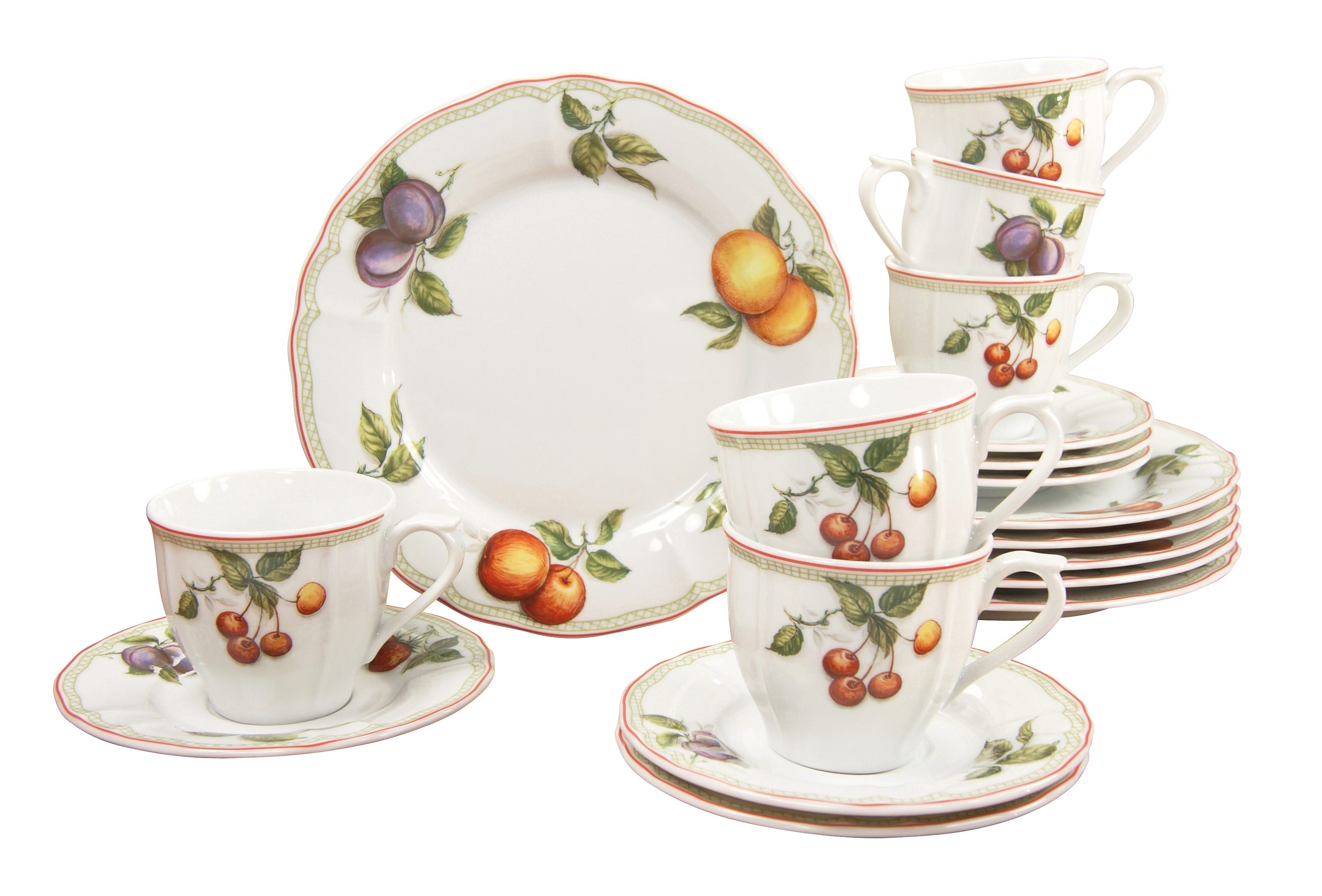 CreaTable Koffieservies Servies-set Flora Orchard Servies, 18 delen, voor 6 personen (set, 18-delig) serviezen wit