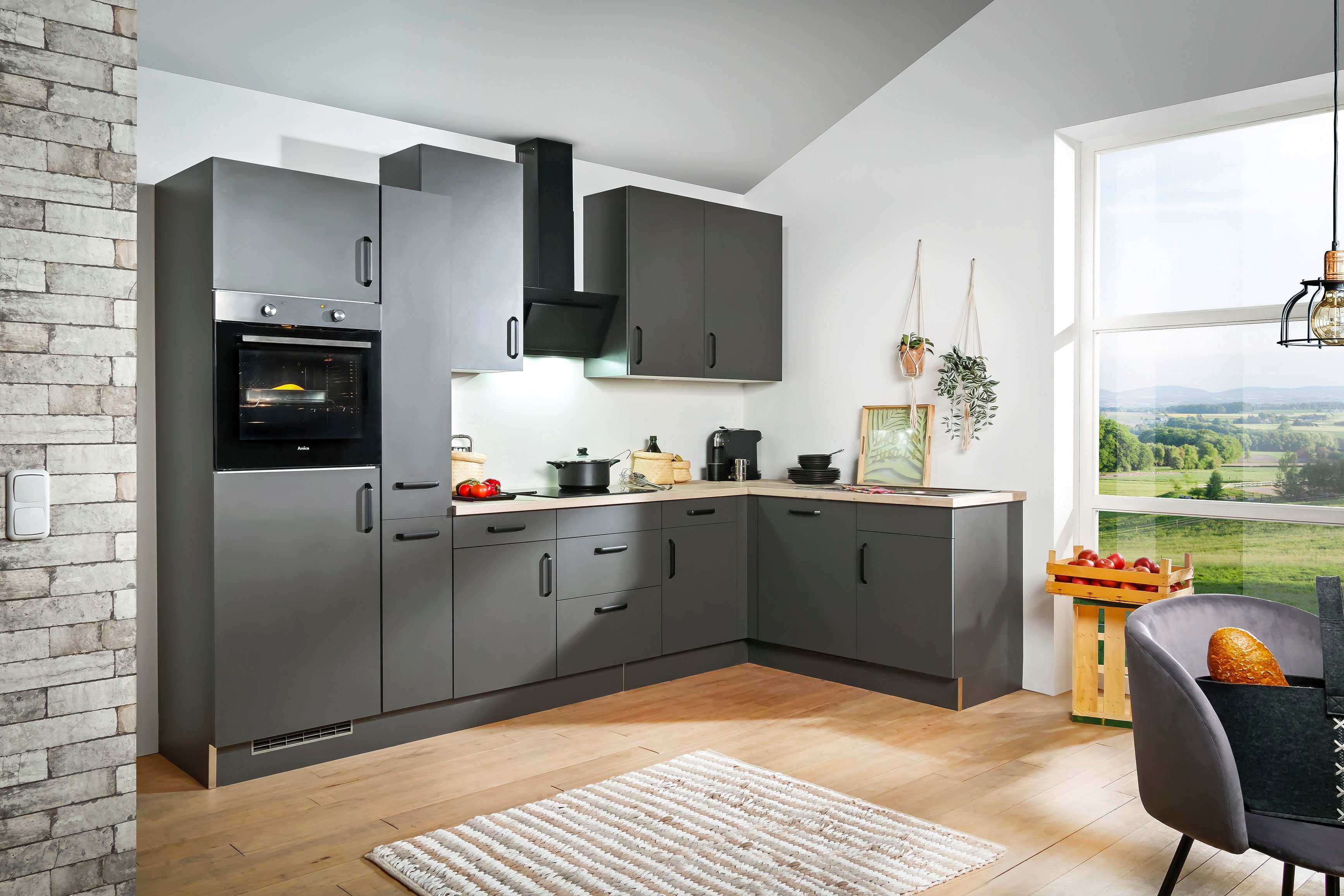 wiho Küchen Hoekkeuken "Simi", met verstelbare voeten, optioneel met elektrische apparaten Soft-close functie in lades & uittrekelementen, opstelbreedte 315/175 cm
