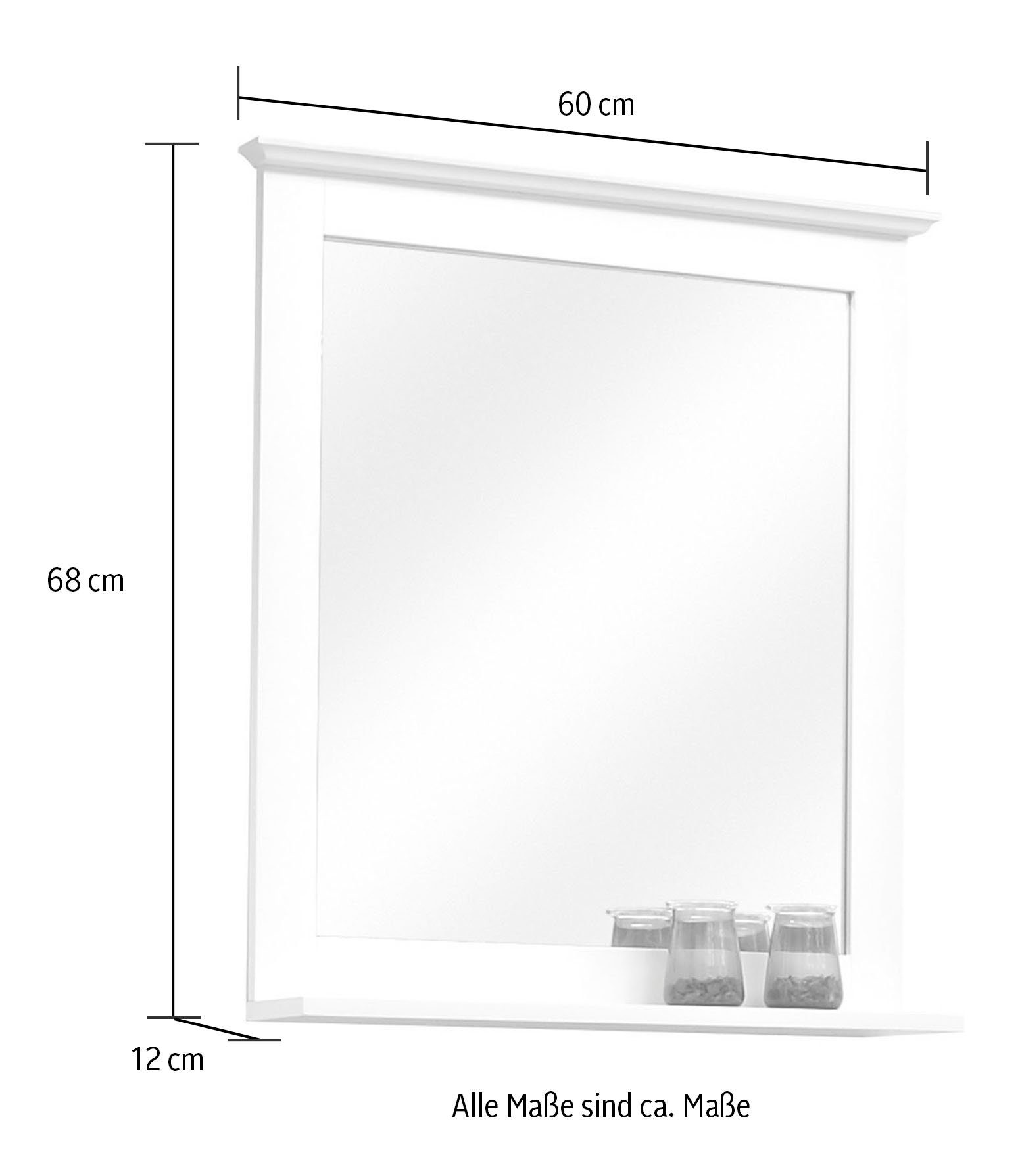 Saphir Badkamerserie Quickset 928 2-delig, wastafelonderkast met spiegel Wastafel 60 cm breed, 2 deuren, landhuisstijl, knopgrepen, wit glans (2-delig)