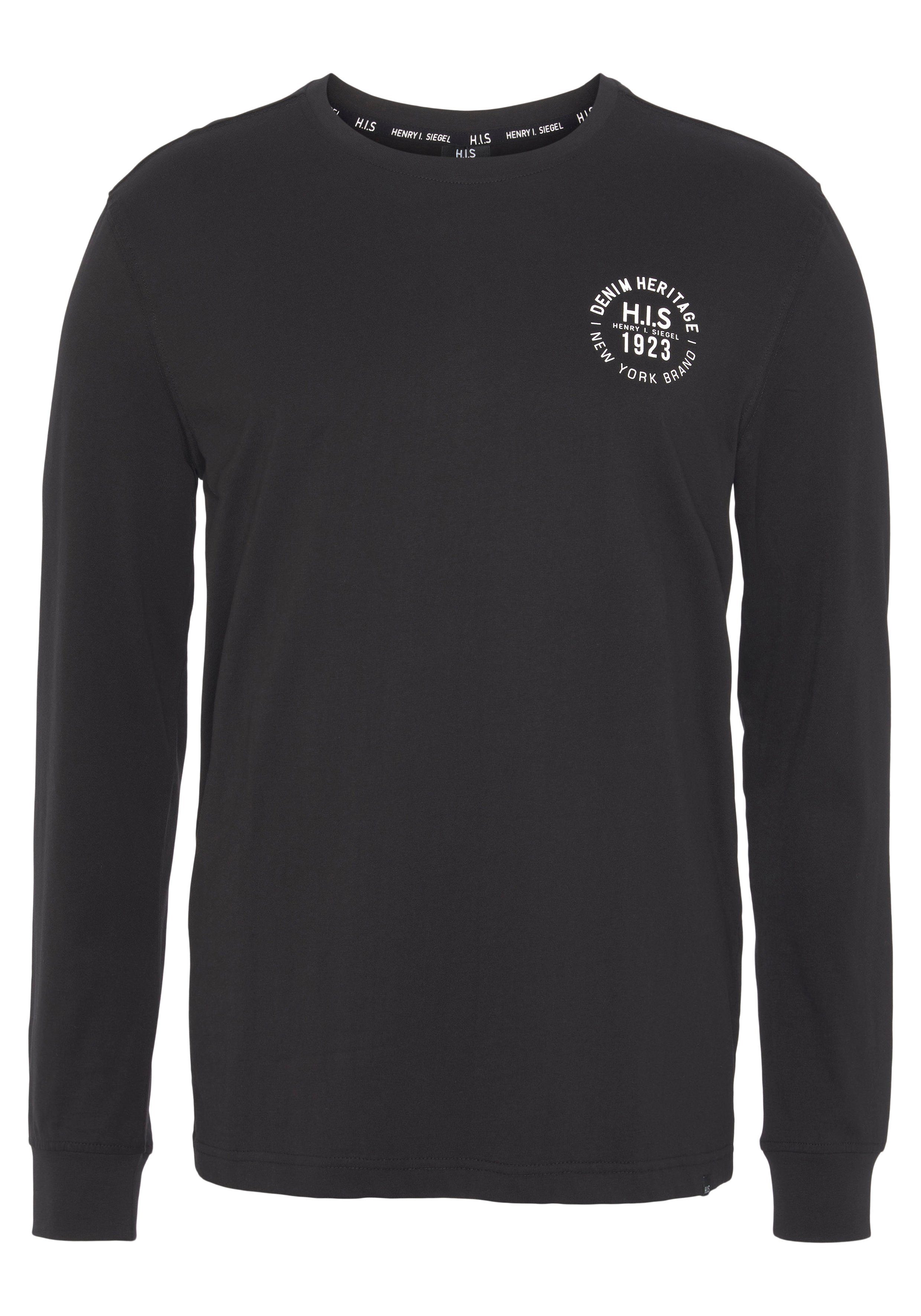 H.I.S Shirt met lange mouwen Lange mouwen, bedrukt, ronde hals, van 100% katoen (2-delig, Set van 2)