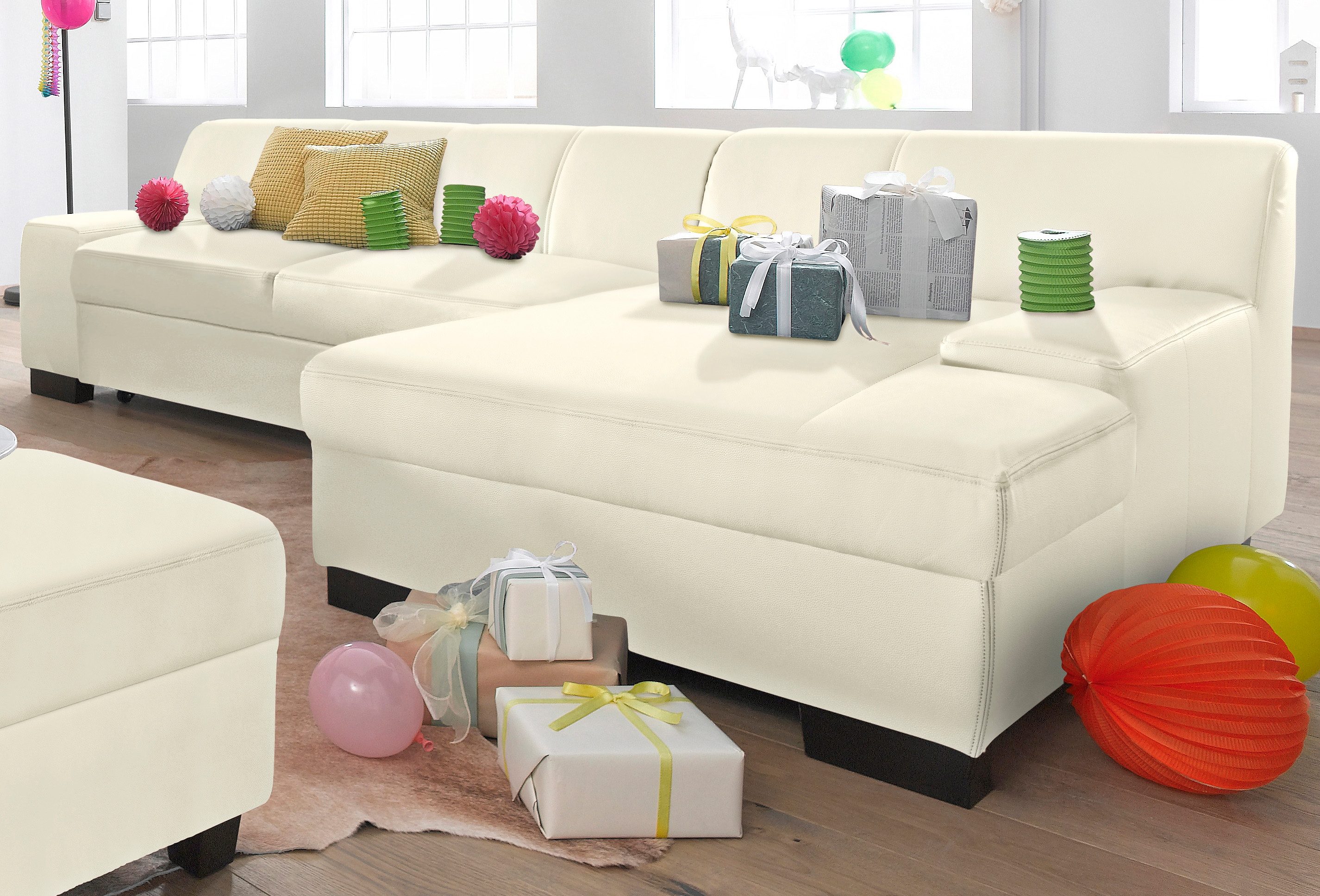 DOMO collection Hoekbank Norma, elegant en modern, met platte armleuningen, L-vorm