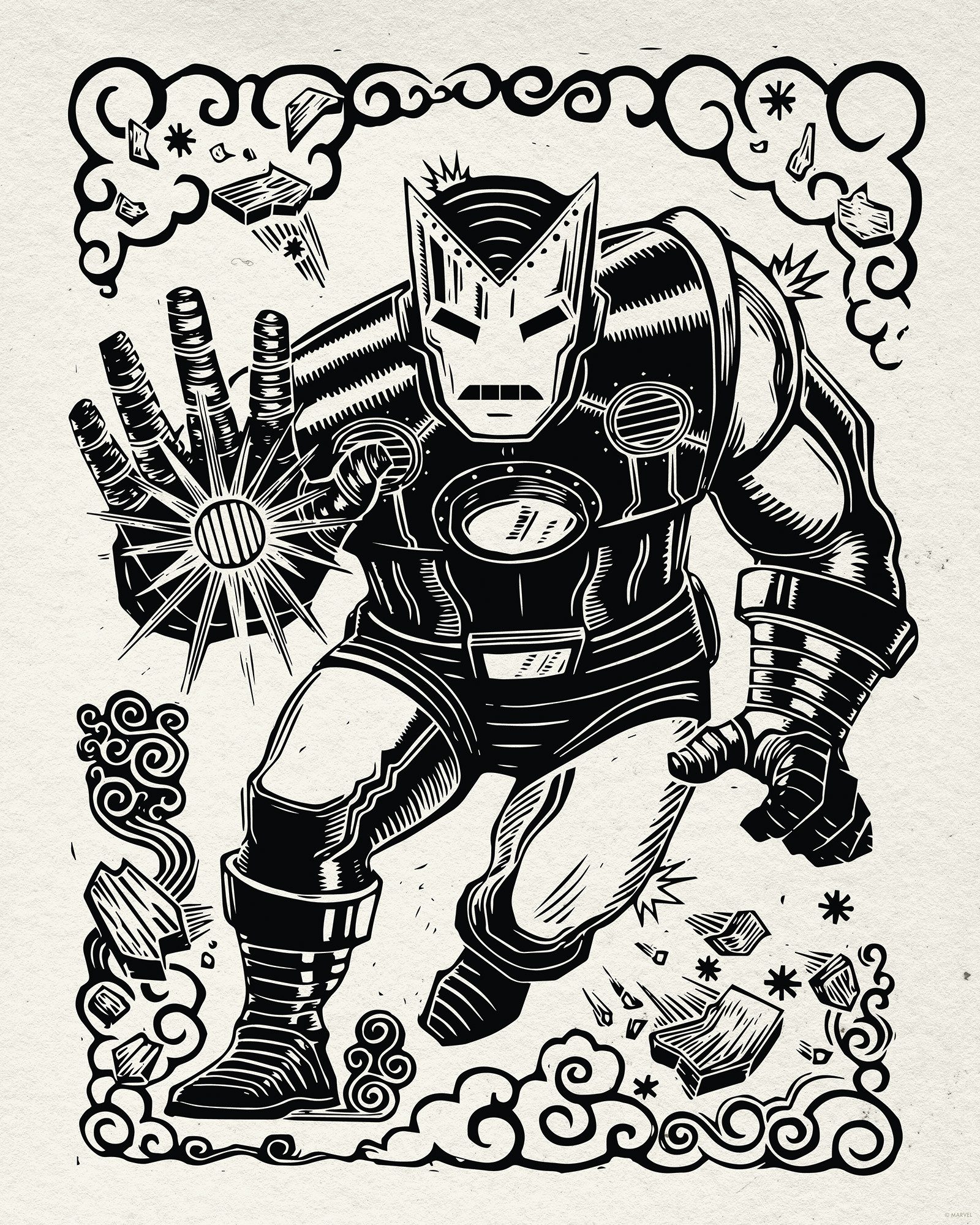Komar Artprint Marvel Iron Man Lino-Cut 40 x 60 cm (breedte x hoogte) - kinderkamer, decoratie (1 stuk)