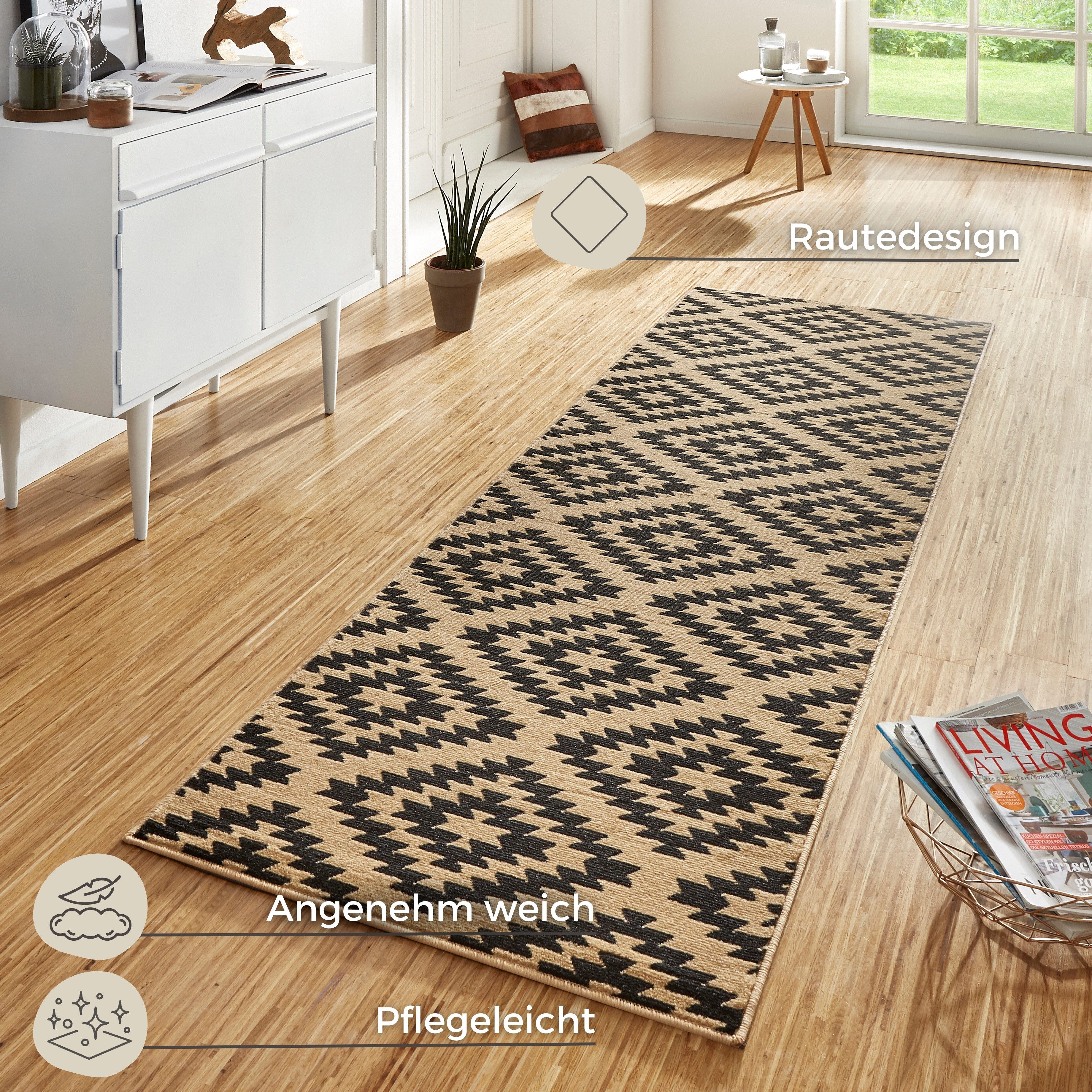 HANSE Home Loper Nordic Korte pool, ruit, vloerkleed, zacht, eetkamer, kinderkamer, hal, modern