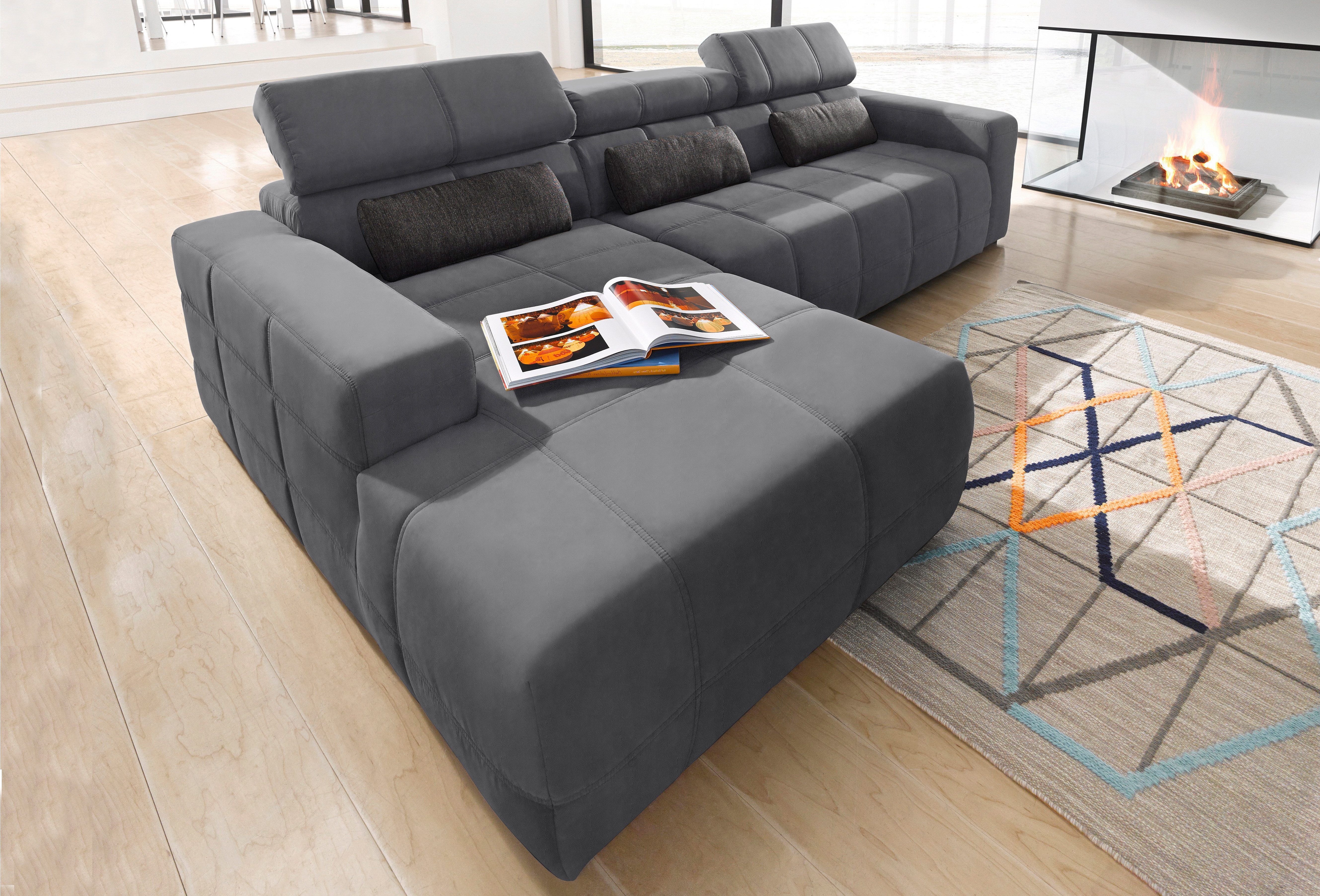 DOMO collection Hoekbank Brandon B/D/H: 289/177/80 cm, keuze met zitdiepteverstelling, L-vorm