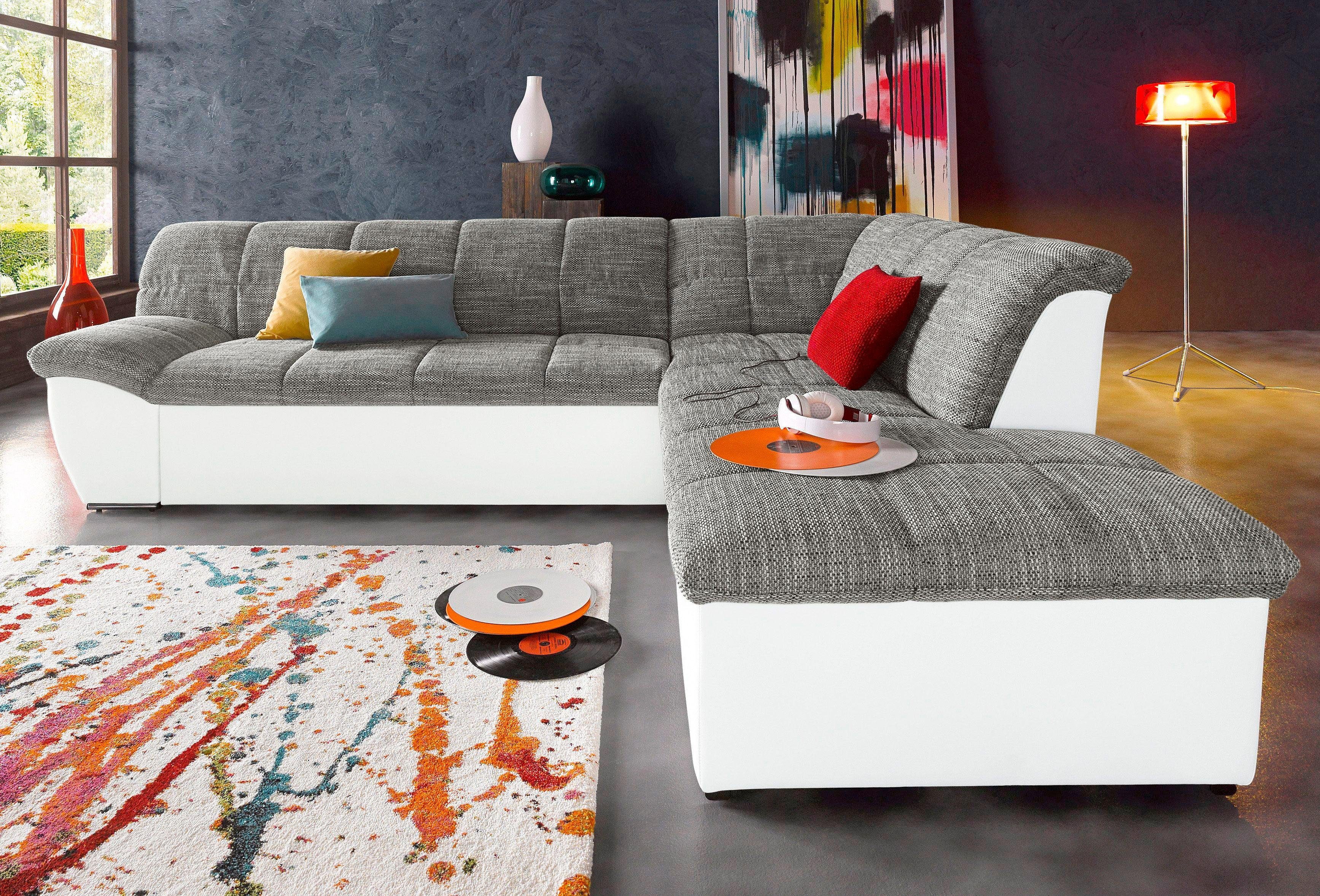 DOMO collection Hoekbank Splash, actuele zit- en rugsteppingen, materiaalmix, L-vorm