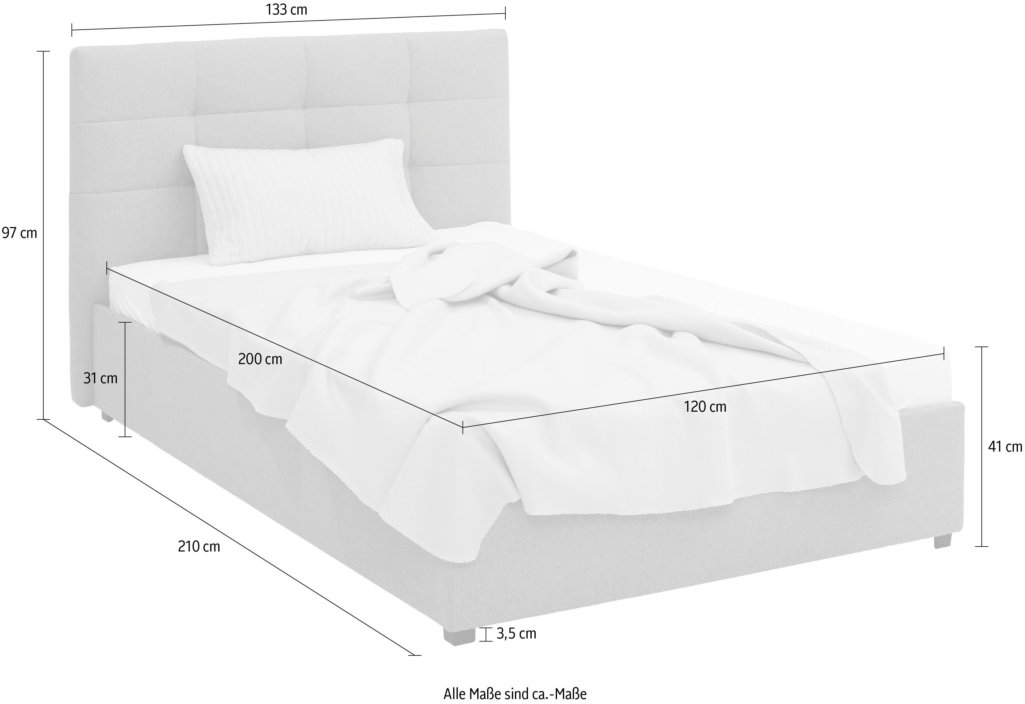 Lüttenhütt Gestoffeerd bed Endres met bedkist, naar keuze zonder matras/lattenbodem of incl. matras