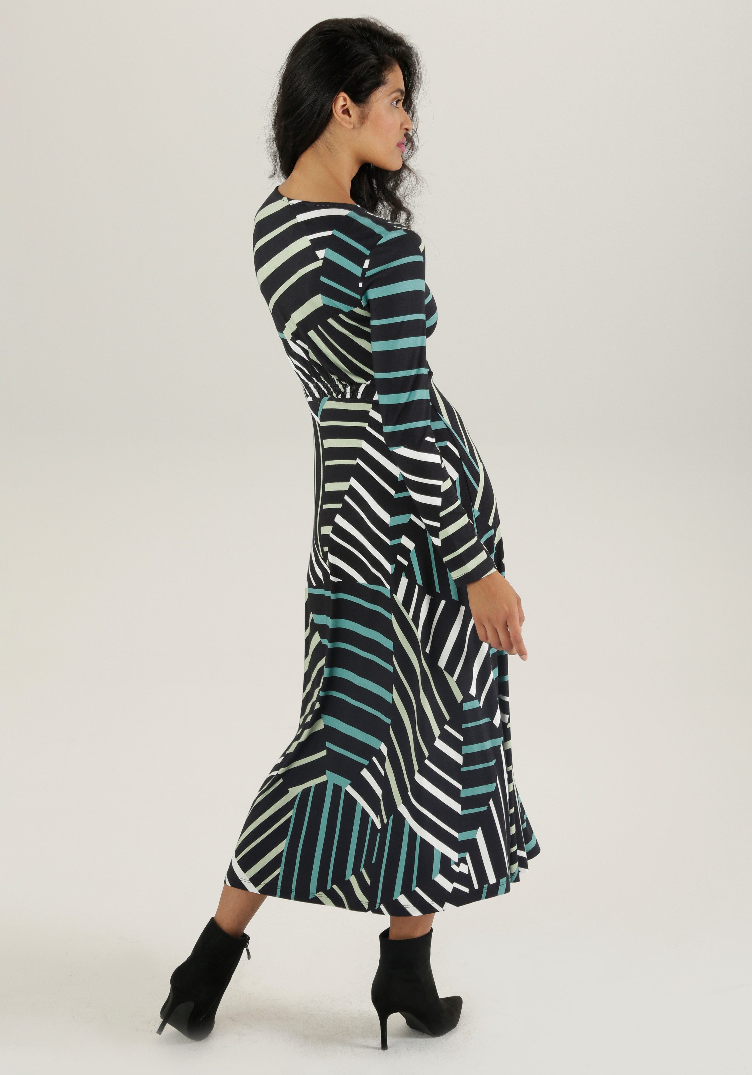 Aniston SELECTED Midi-jurk met smok-details en streeppatroon