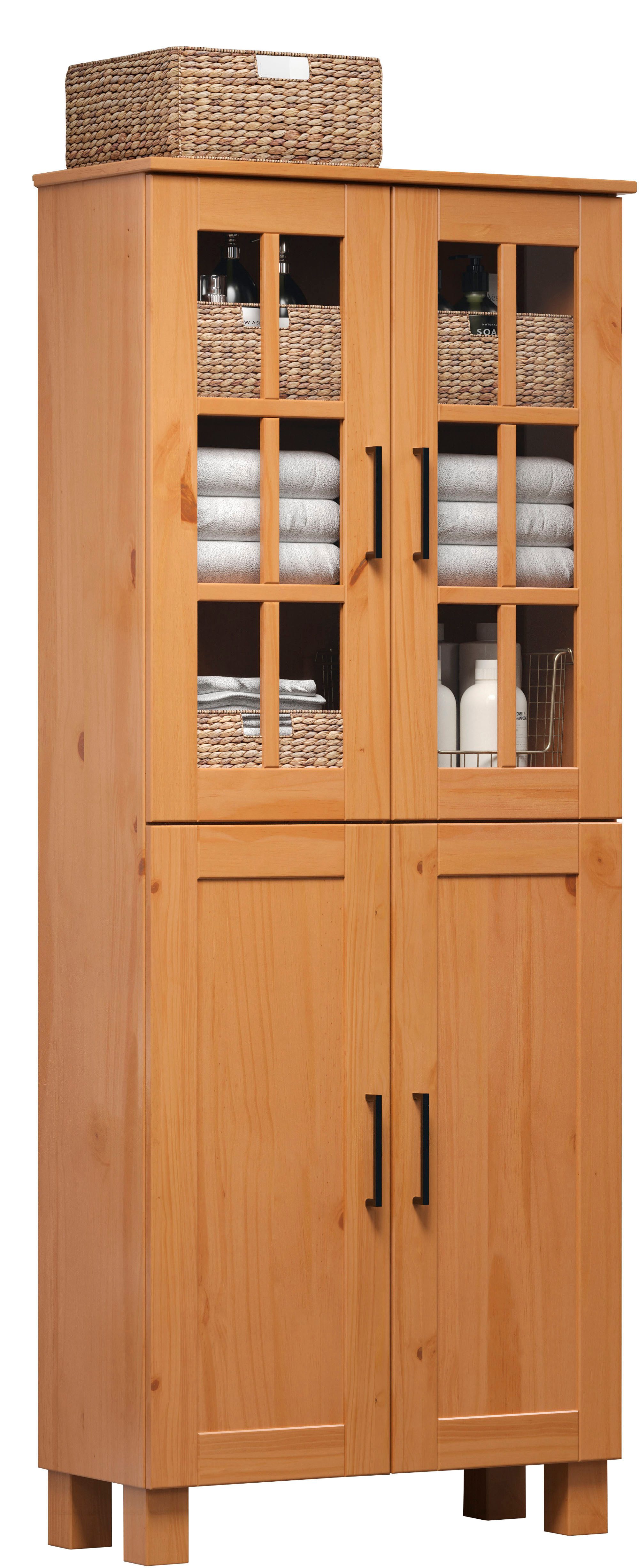 welltime Hoge kast Ulea Brede badkamerkast van massief hout - afmetingen (B/D/H) 70/30/170 cm (1 stuk)