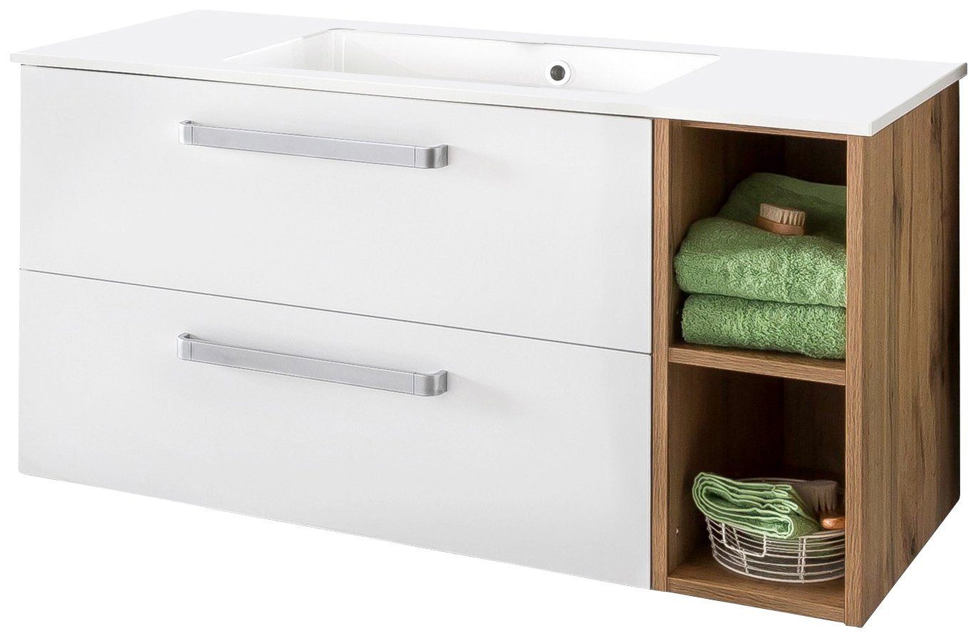 Schildmeyer Wastafelonderkast Malina Breedte 102 cm, met mineraalmarmeren wasbak wastafelmeubels wit