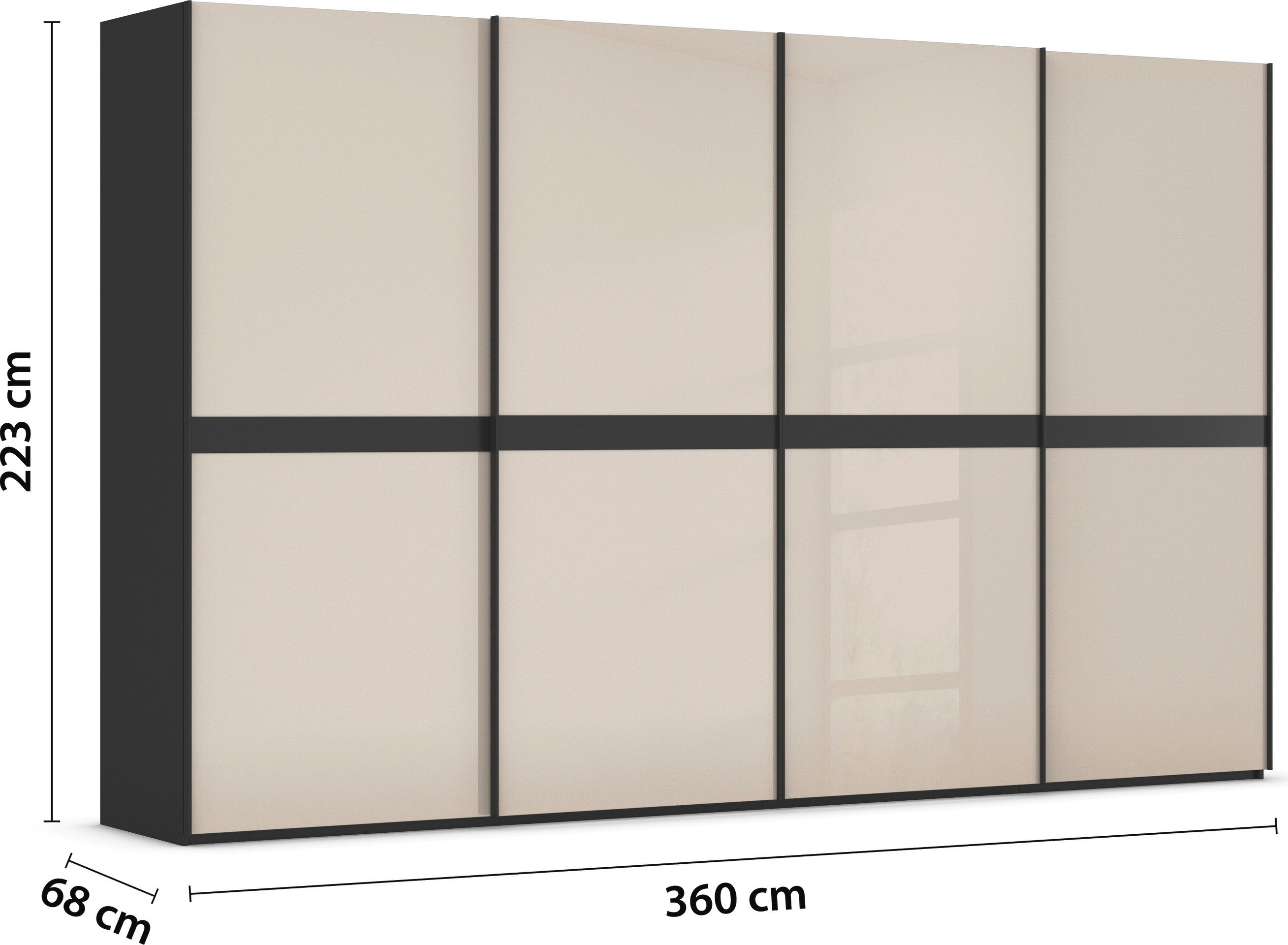 rauch Schuifdeurkast Kledingkast kast garderobe slaapkamerkast SCALE-LINE edel uiterlijk met buikband in corpuskleur met glasfront made in germany