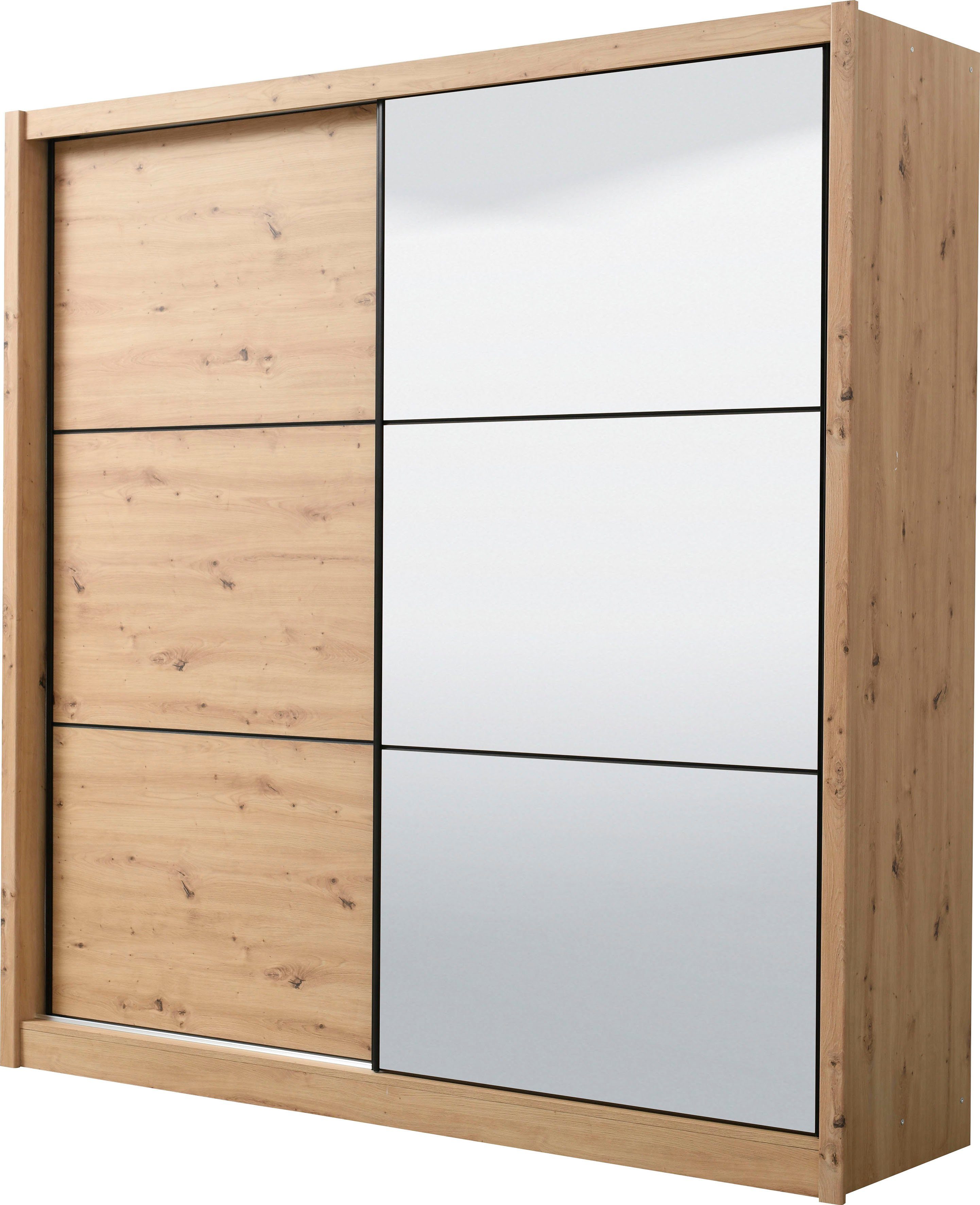 INOSIGN Zweefdeurkast Navara kledingkast met spiegel linnenkast garderobe met royale binnenuitrusting, fsc®-gecertificeerd, in 3 breedtes
