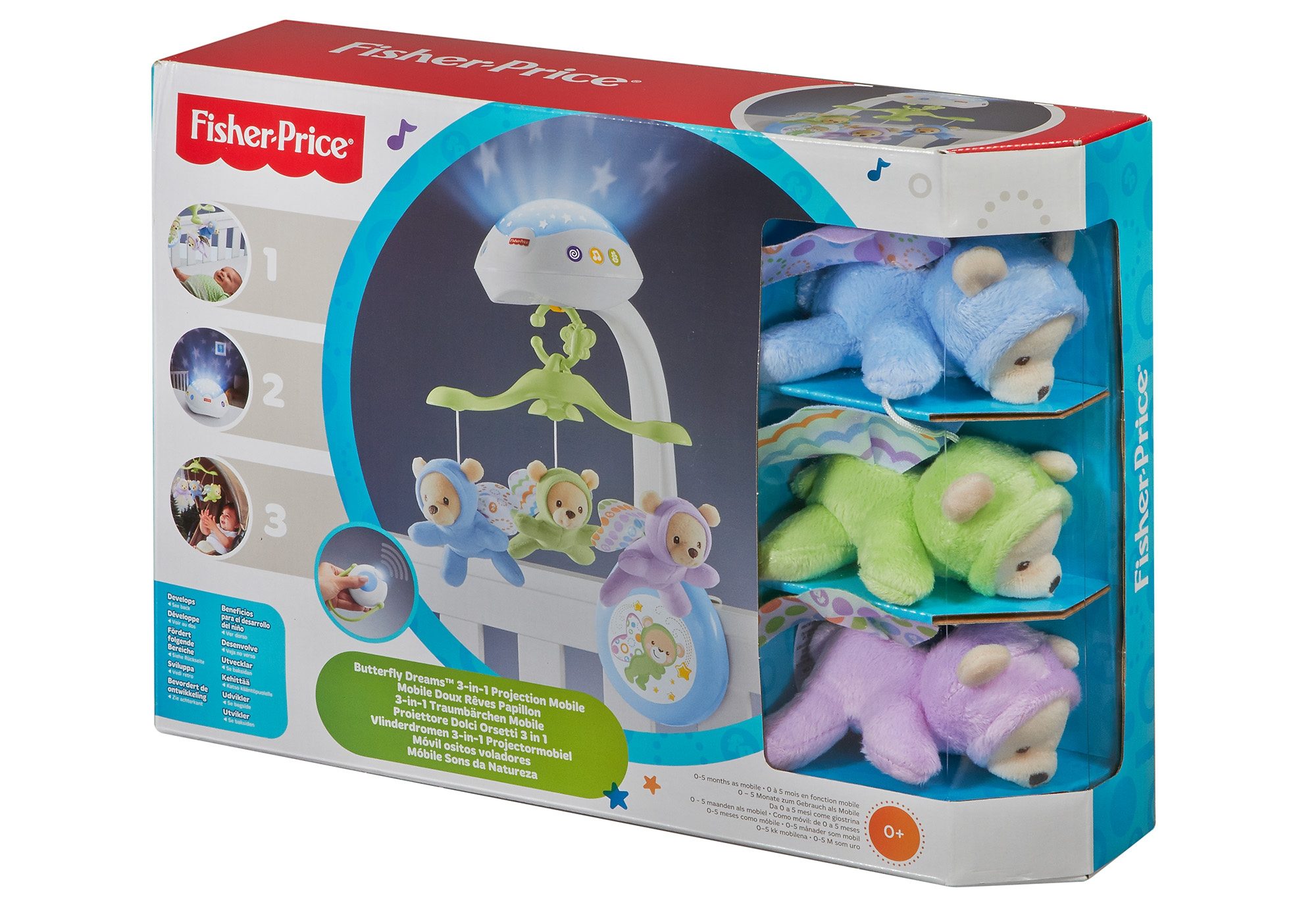 Fisher-Price® Mobiel 3-in-1 Vlinderdromen mobiel met sterretjes-projectie op het kamerplafond