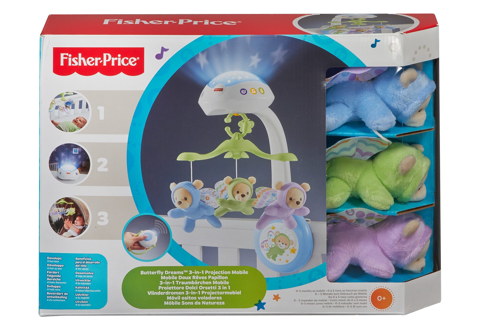 Fisher-Price® Mobiel 3-in-1 Vlinderdromen mobiel met sterretjes-projectie op het kamerplafond