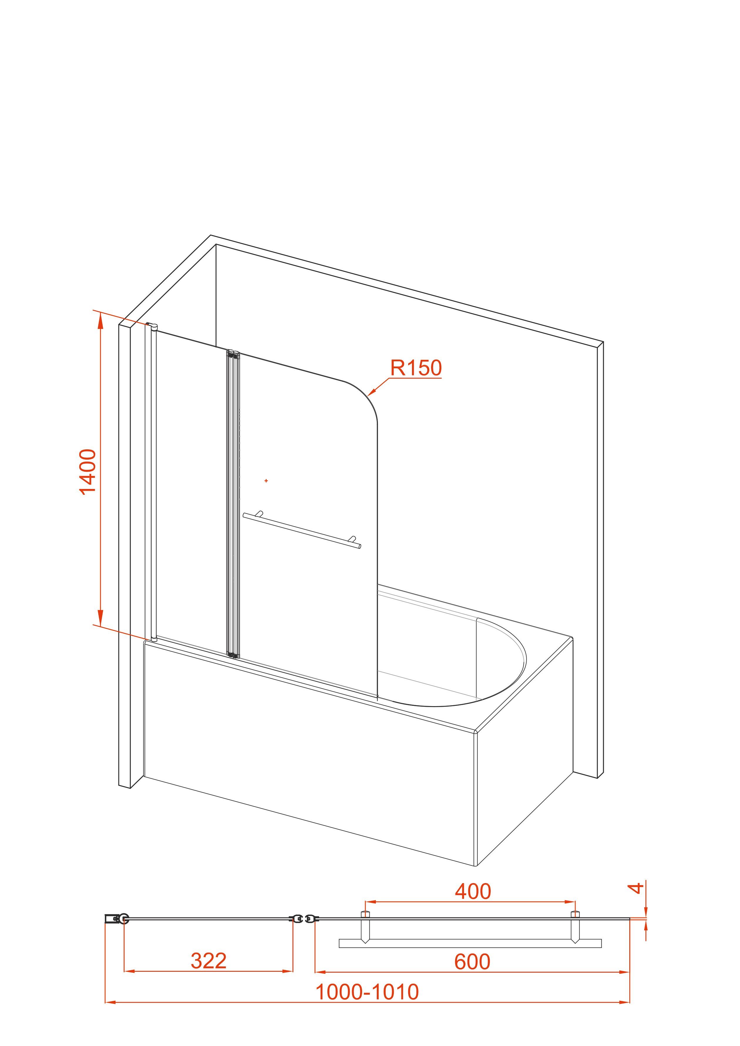 Marwell Badscherm Factory Breedte: 100 cm, 75 cm x 3 cm (2-delig)