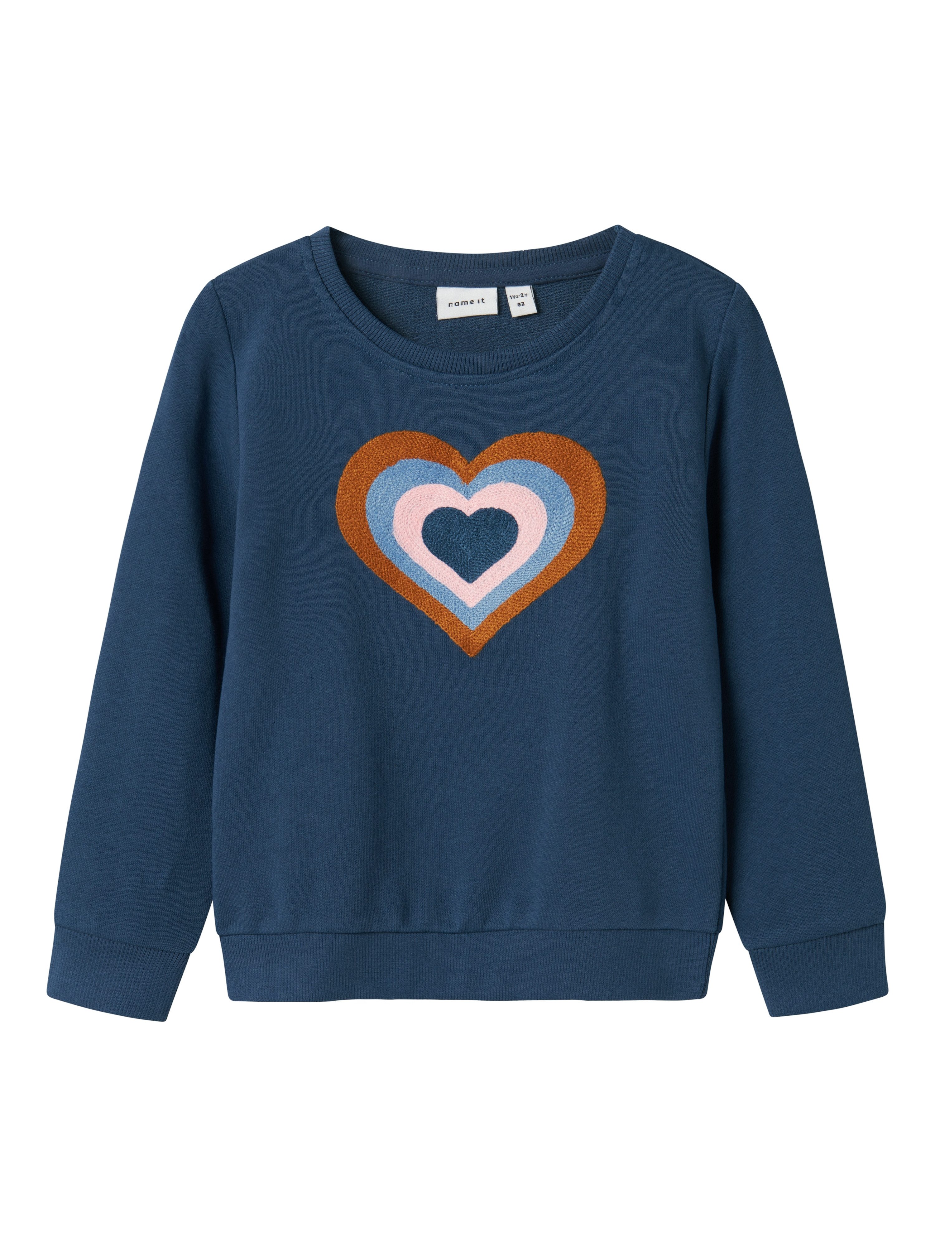 Name it MINI sweater NMFKATLA met printopdruk en borduursels donkerblauw 122 128