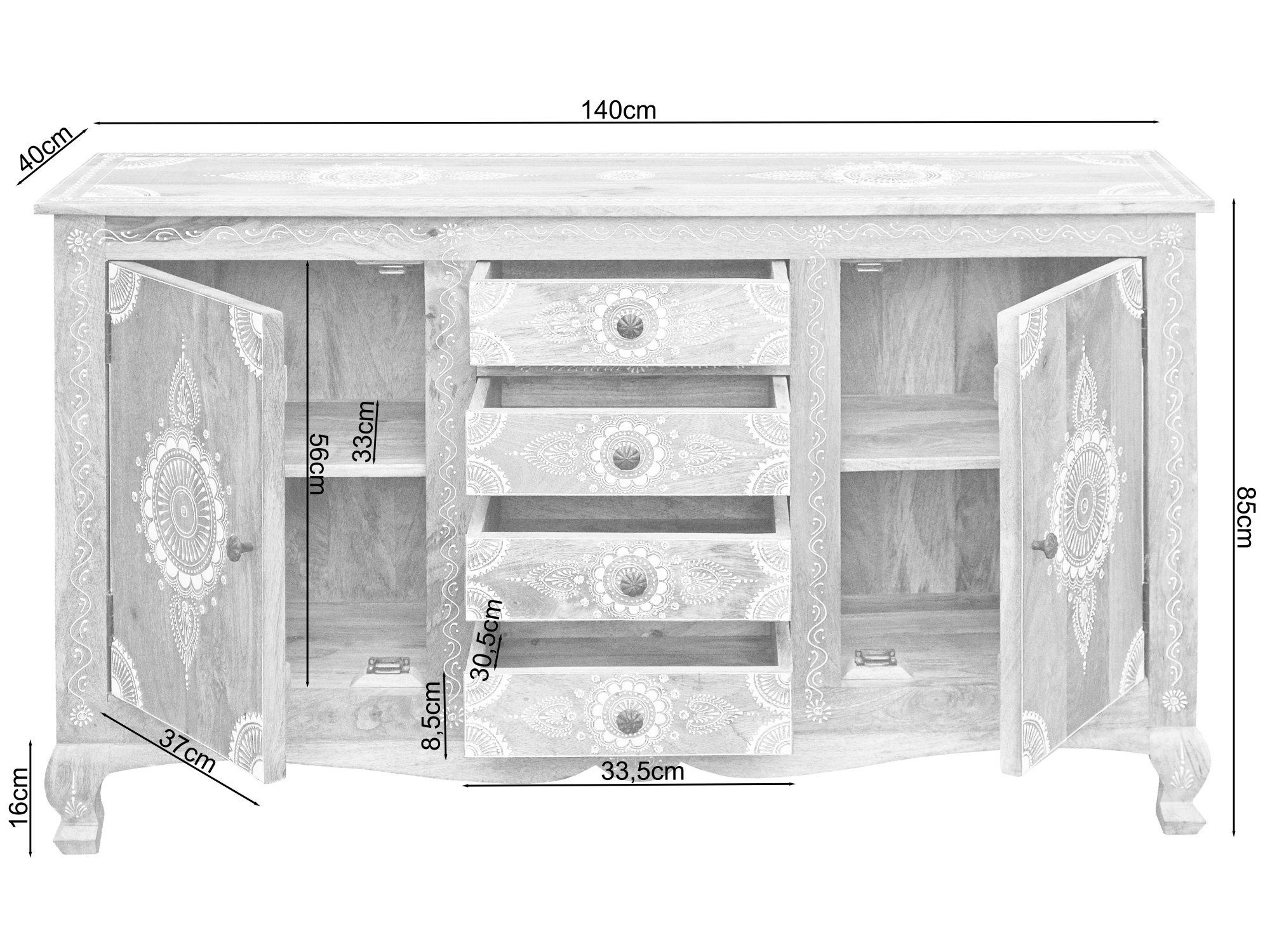 Home affaire Dressoir Gullaba Commode, handgeschilderd, breedte 140 cm
