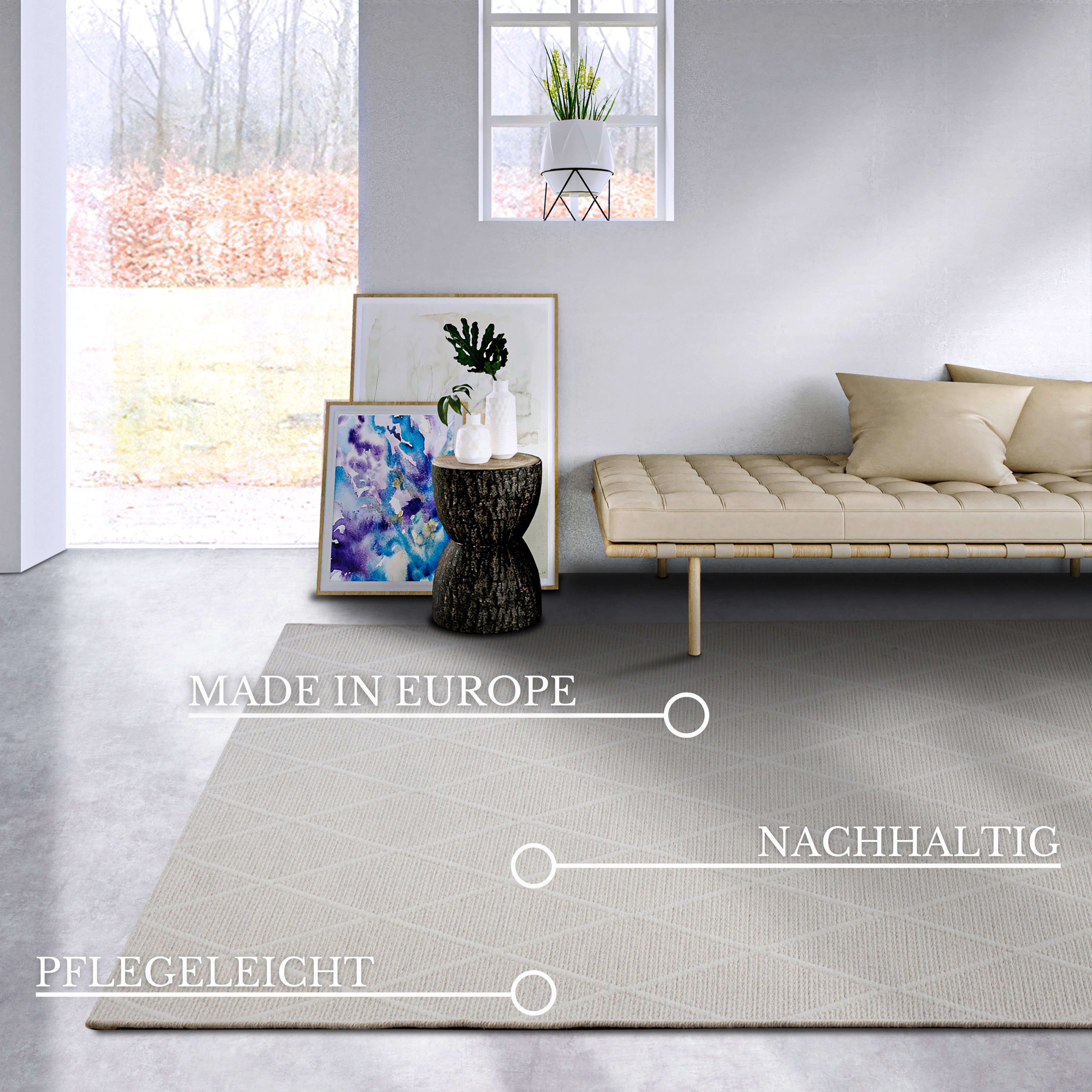 Villeroy & Boch Wollen kleed Maria Scheerwol, wol, natuur, woonkamer, slaapkamer, boho, scandi