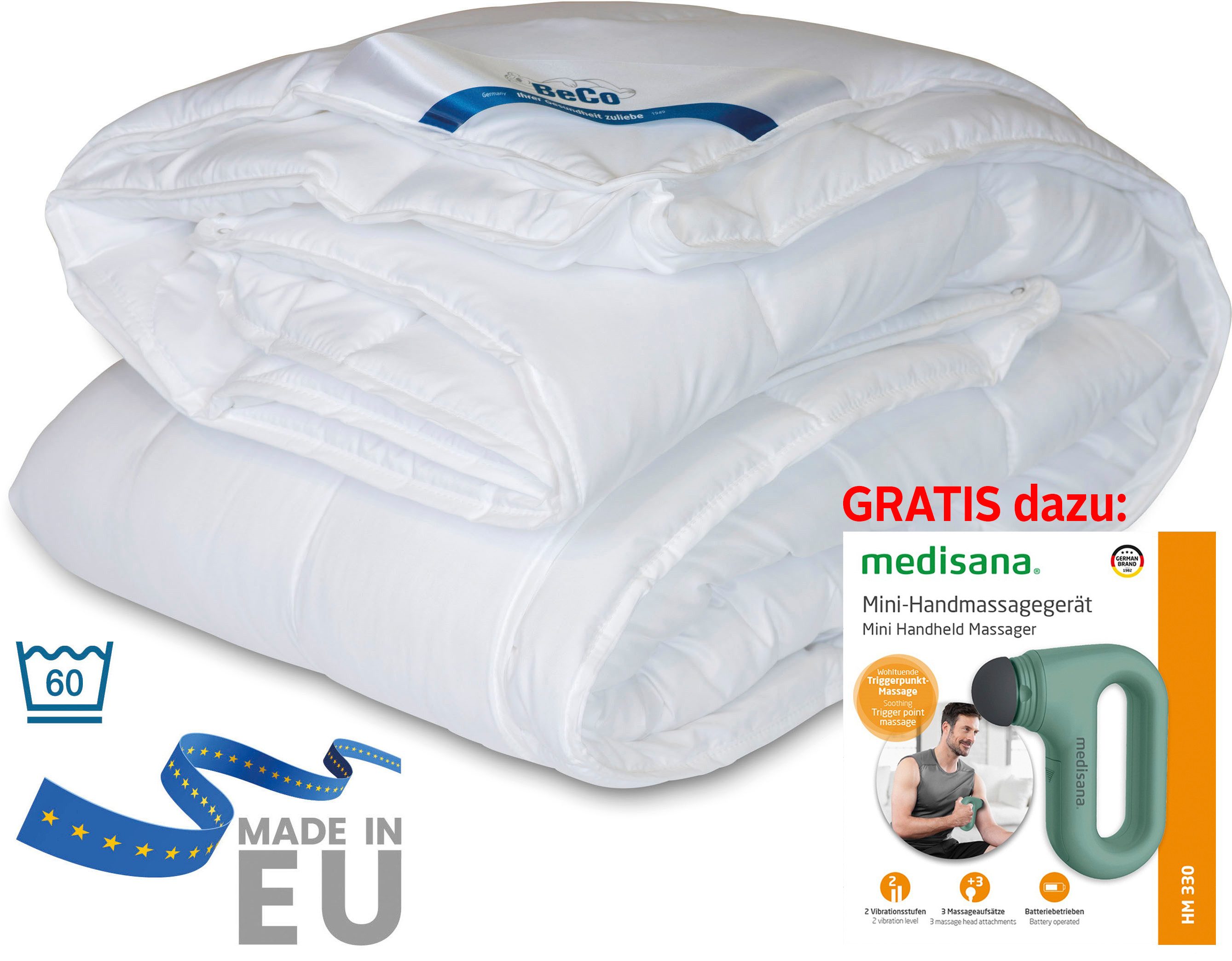 Beco Synthetisch dekbed + microfiberkussen Royal Soft Duo Dekbeddenset met hoofdkussen, 135x200 cm, zomer of winter