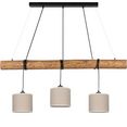 otto products hanglamp emmo massieve hanglamp met balk van grenenhout oe ca.10 cm, duurzaam met fsc-certificaat, hoogwaardige textielen kappen, made in europe bruin