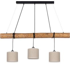 otto products hanglamp emmo massieve hanglamp met balk van grenenhout oe ca.10 cm, duurzaam met fsc-certificaat, hoogwaardige textielen kappen, made in europe bruin