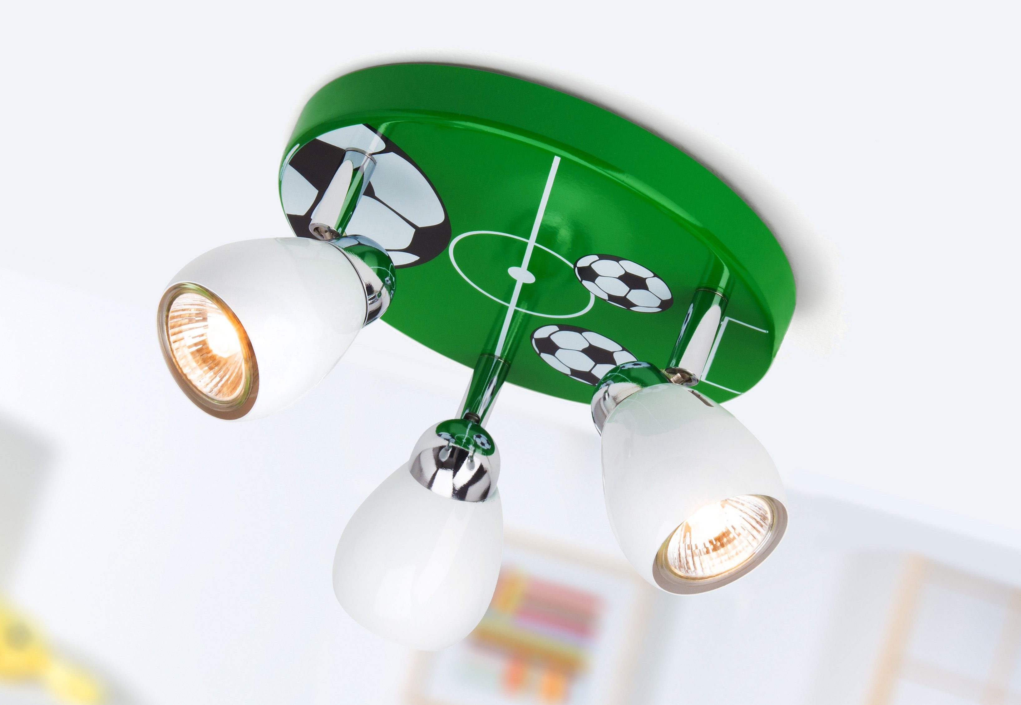 Brilliant Leuchten LED plafondspot Soccer Spotjesplaat wit/groen/zwart/wit, 3 x GU10 max. 3W, 11 cm hoogte (1 stuk)