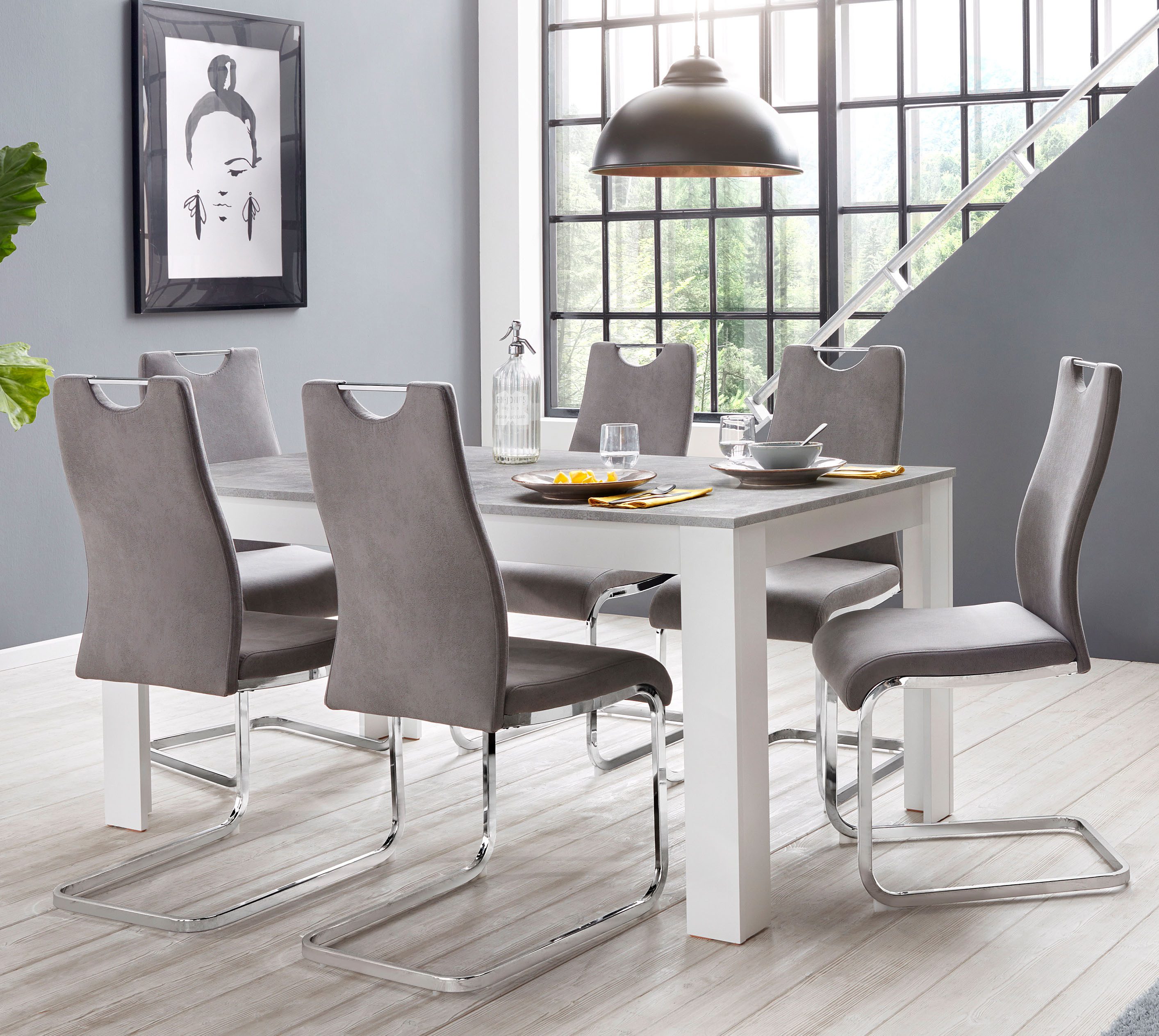 Home affaire Eetkamerstoel Milano (2 of 4 stuks), bekleding in microvezel of koord, sledestoel (set)