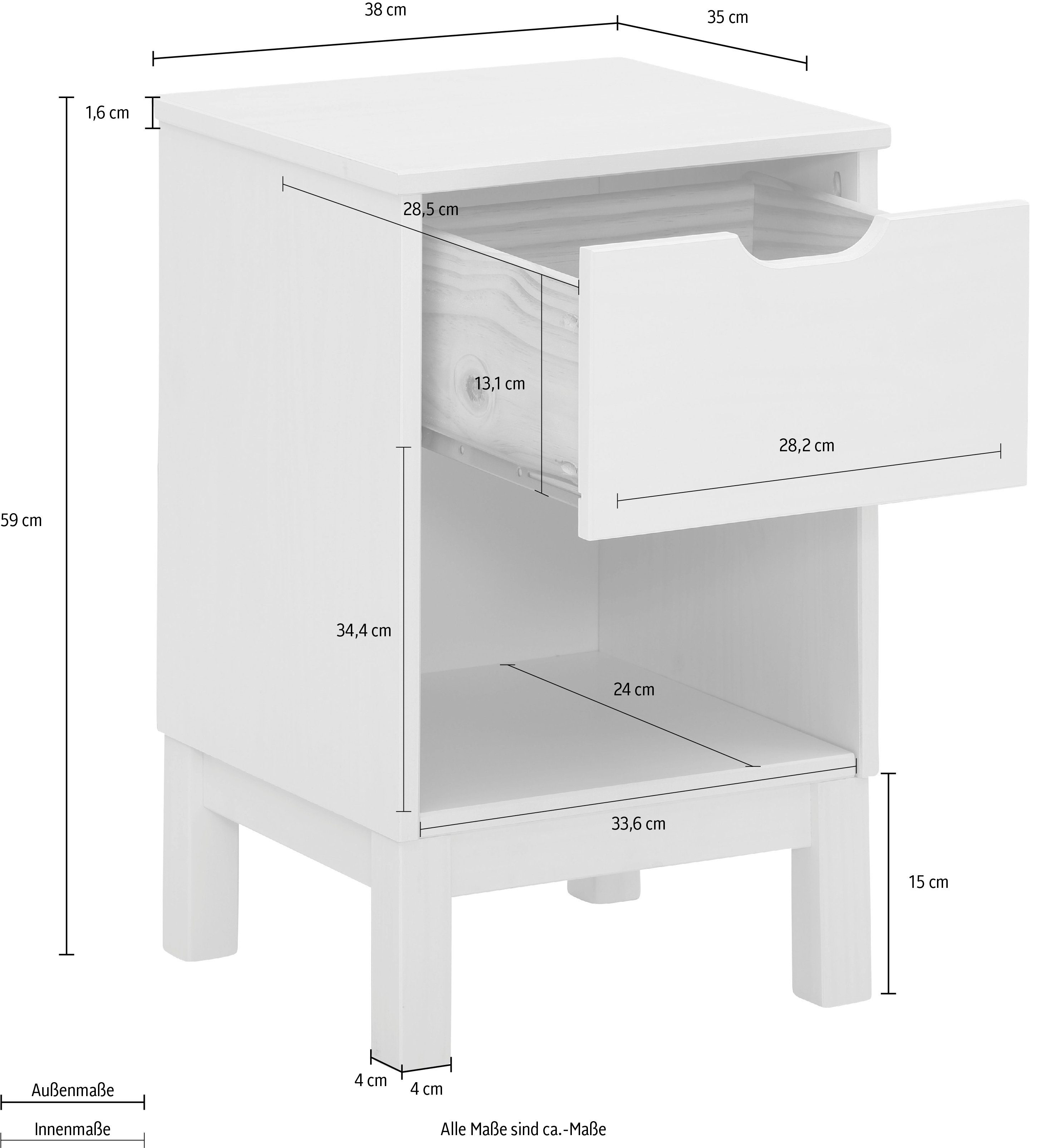 Home affaire Nachtkastje Post massief grenenhout, opbergmogelijkheid door lade, breedte 38 cm