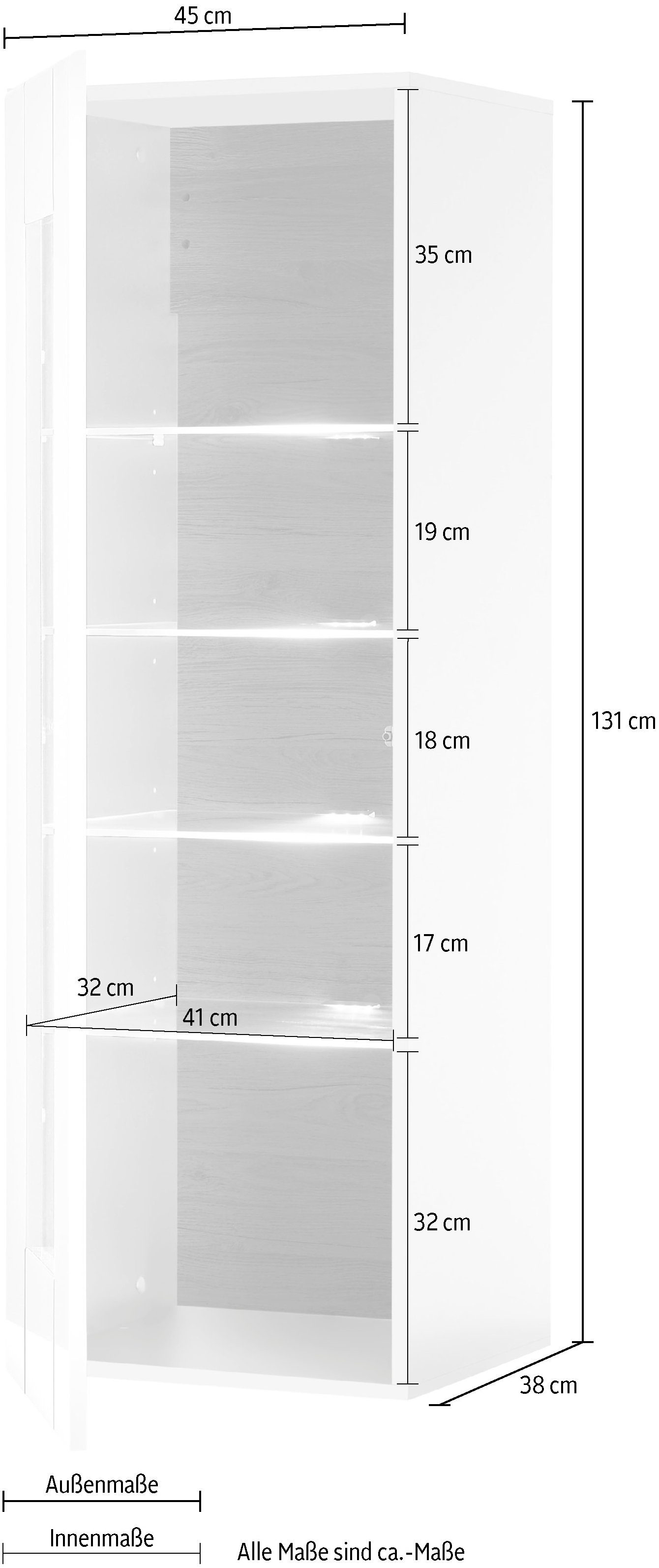 Places of Style Vitrinekast CAYMAN Hoogte ca. 131 cm