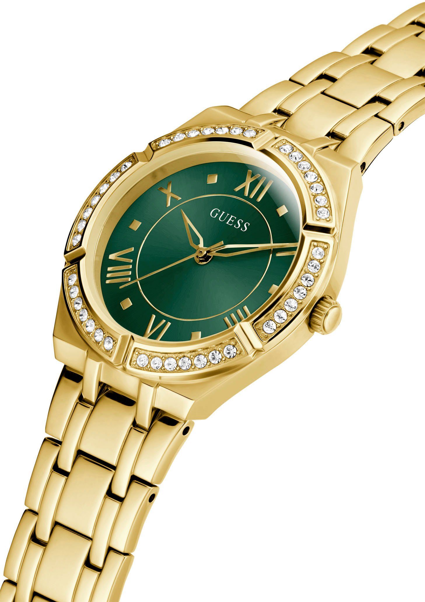 Guess Kwartshorloge Cosmo Horloge, dameshorloge, analoog, kristalstenen, stalen armband