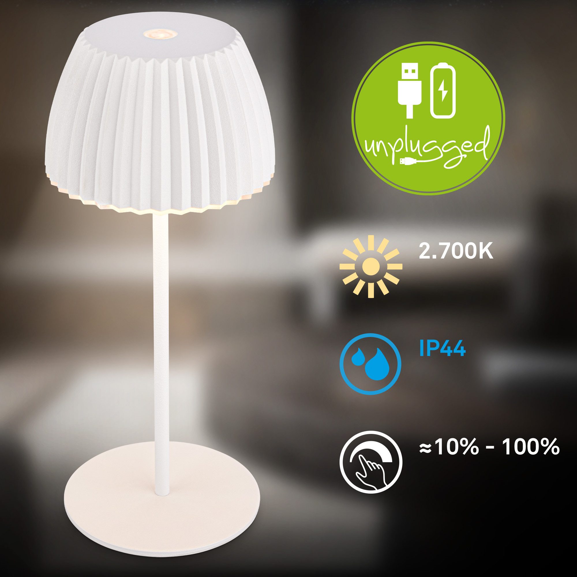 Briloner Leuchten Led-tafellamp Akku LED Tischleuchte, mini, weiß