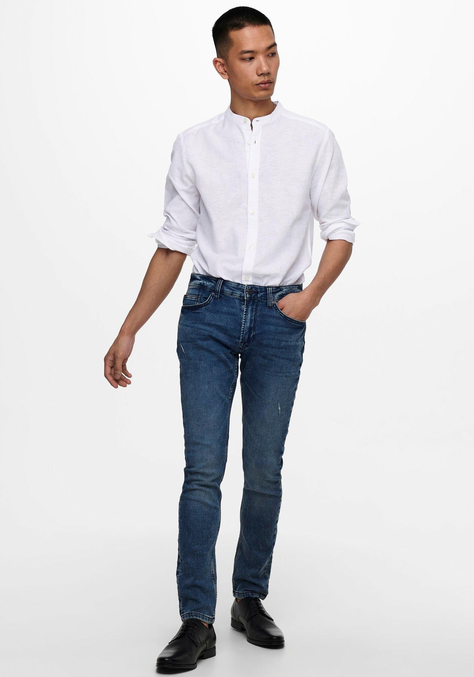 ONLY & SONS Overhemd met lange mouwen ONSCAIDEN LS SOLID LINEN MAO SHIRT NOOS