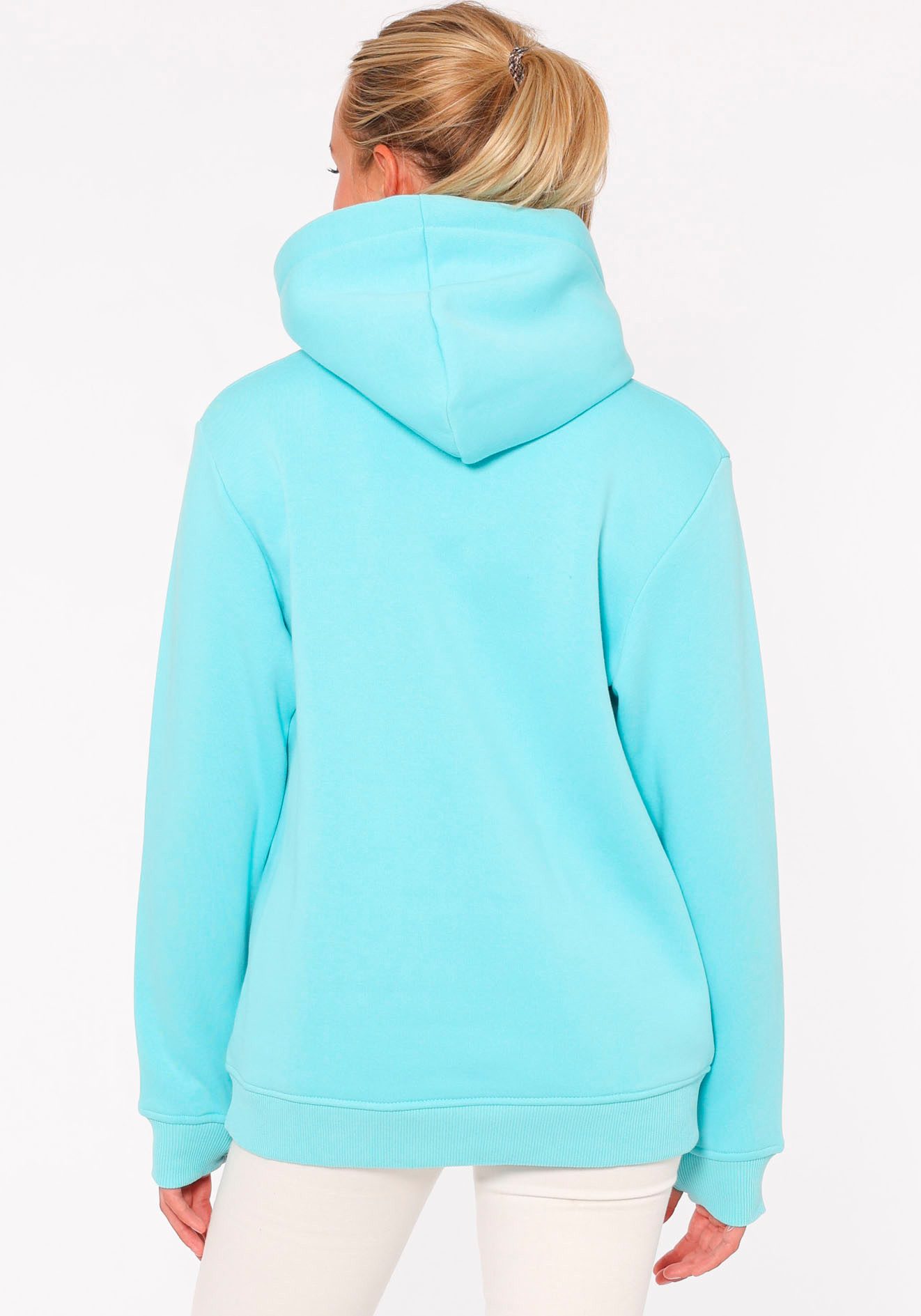 Zwillingsherz Hoodie Happy and Beautiful met gelijkkleurige smiley-borduursel en bindbanden met inscriptie