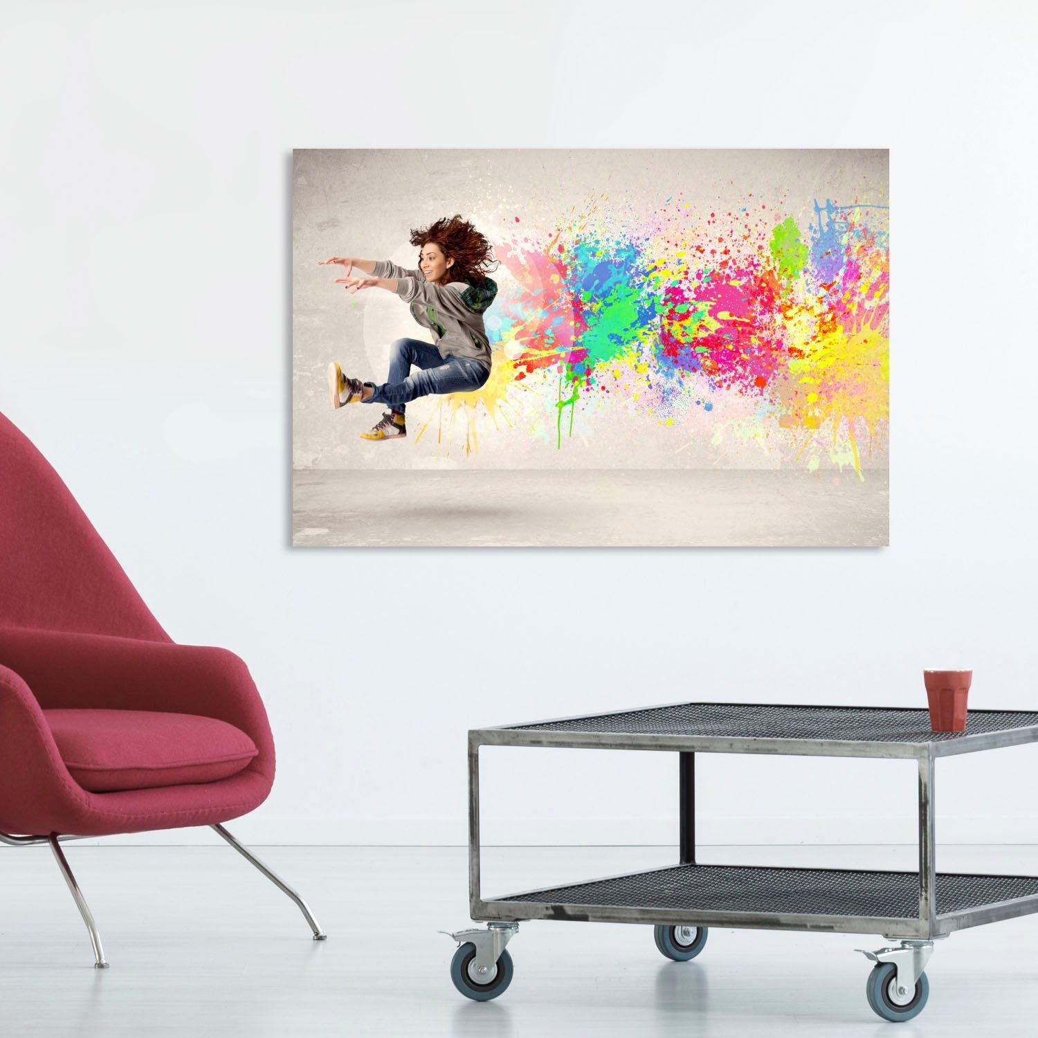 queence Artprint op acrylglas Springende vrouw