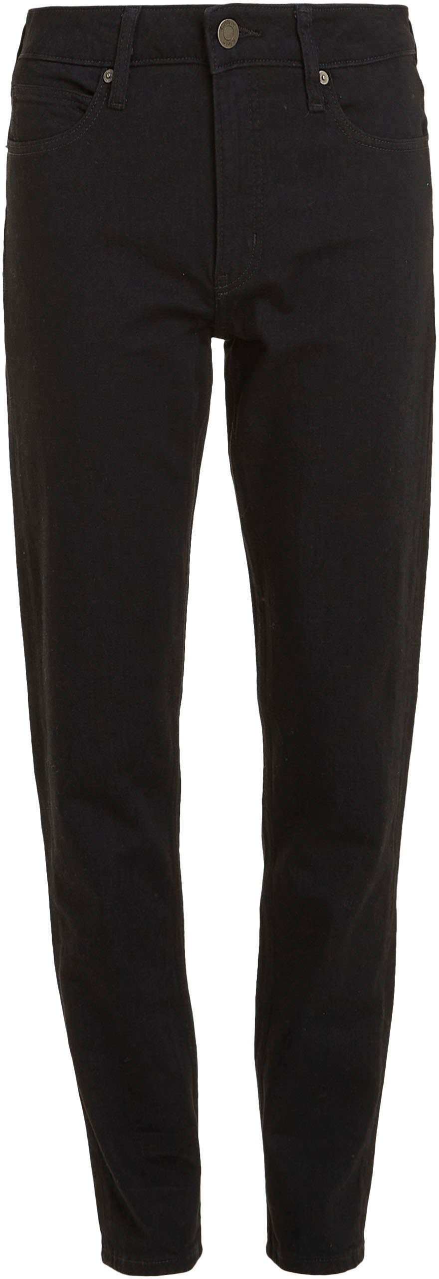 Calvin Klein Slim fit jeans MR SLIM - SOFT BLACK met leren merklabel aan de achterkant van de tailleband