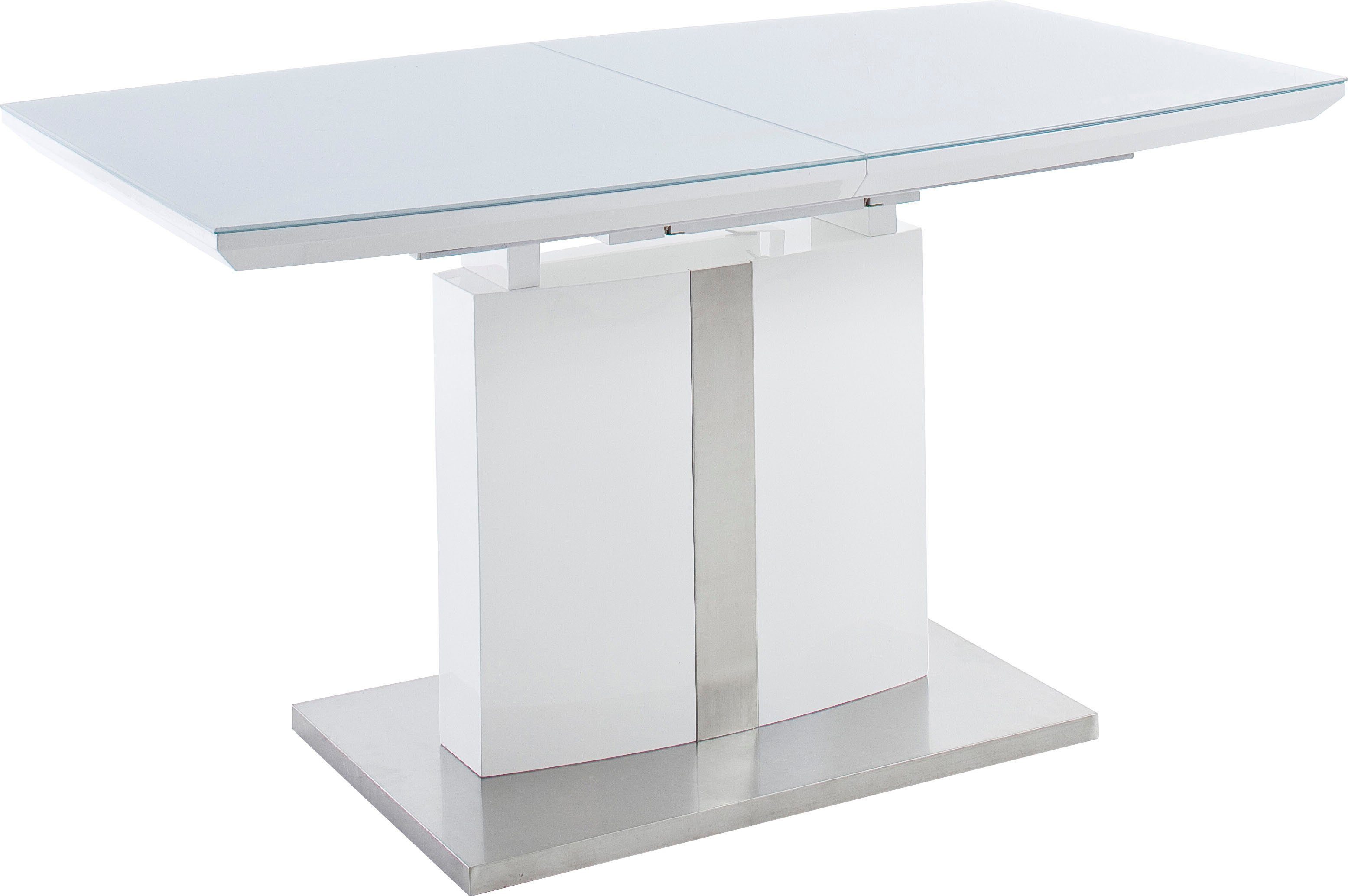 MCA furniture Eettafel Najuma Bootvorm wit met synchroon uittreksysteem, veiligheidsglas