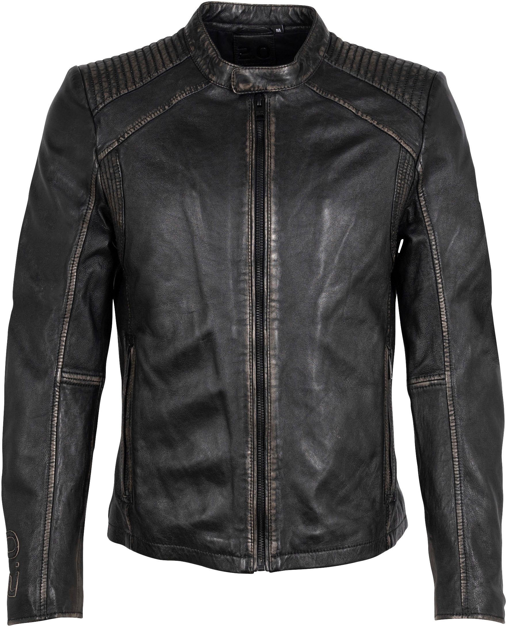 Mauritius Leren jack 2Mgoji SF met markante siernaden, sierstepping, antieke look, rits