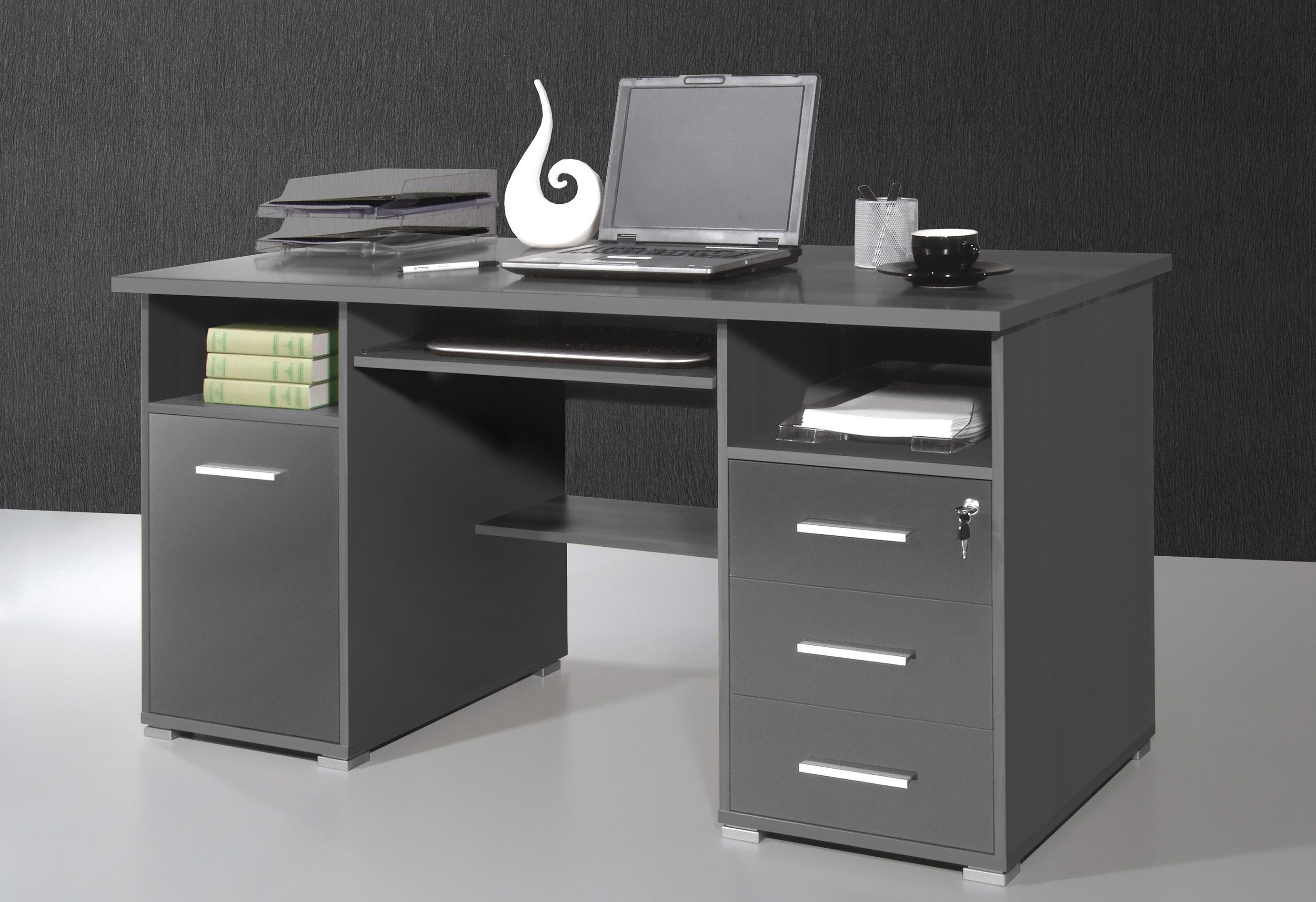 GERMANIA Pc-bureau 0484 Bureau met uittrekplank voor het toetsenbord & afsluitbare lade, 145 cm breed