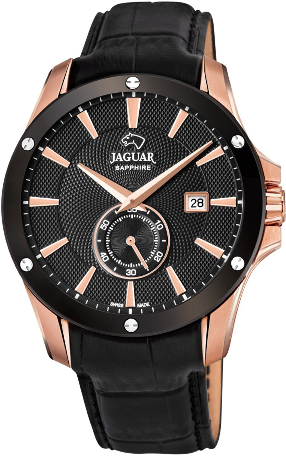 Jaguar Kwartshorloge Acamar, J882/1 Horloge, herenhorloge, saffierglas, Swiss Made, leren band