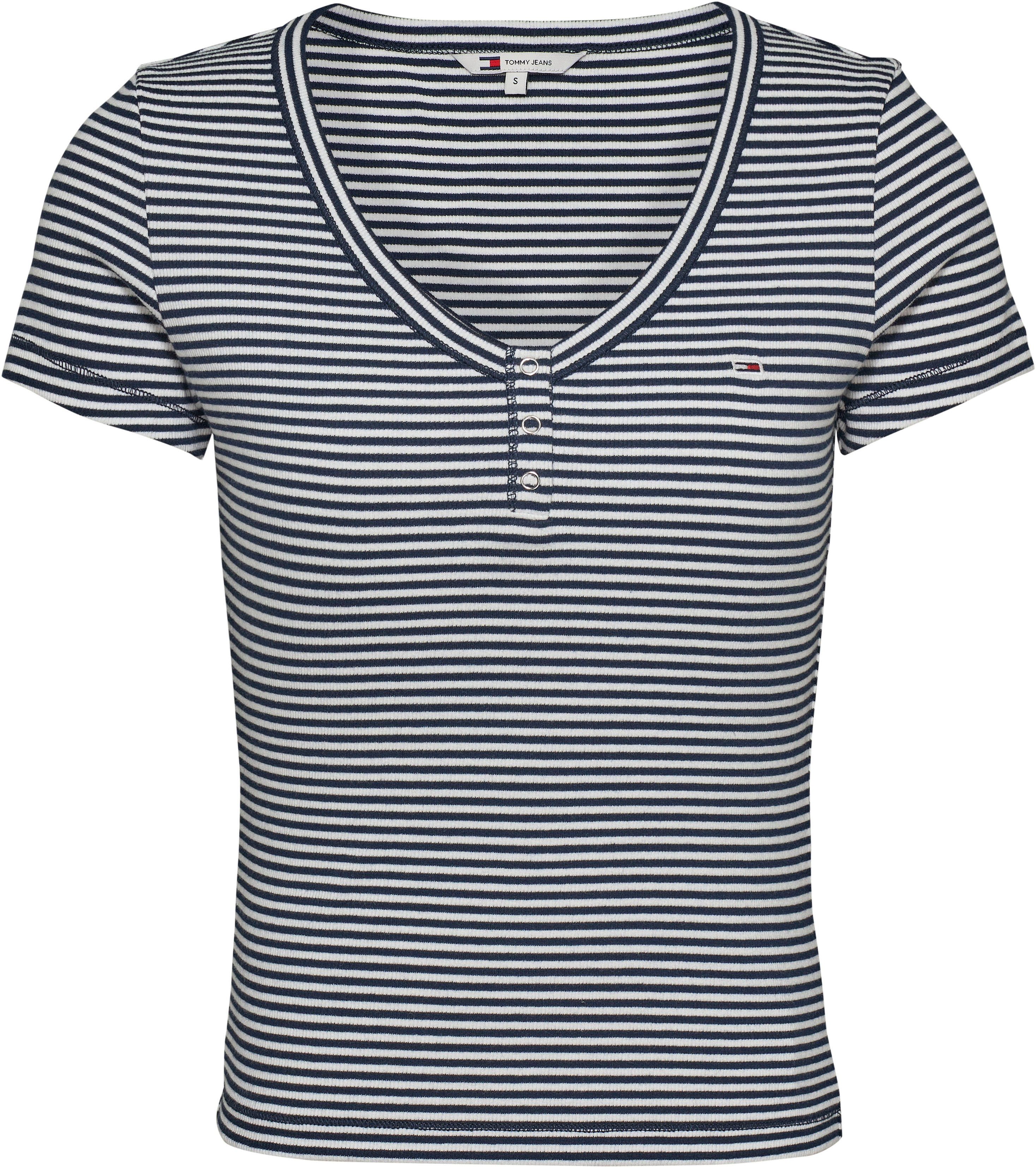 TOMMY JEANS Shirt met V-hals TJW SLIM HENLEY STRIPE V-NECK SS