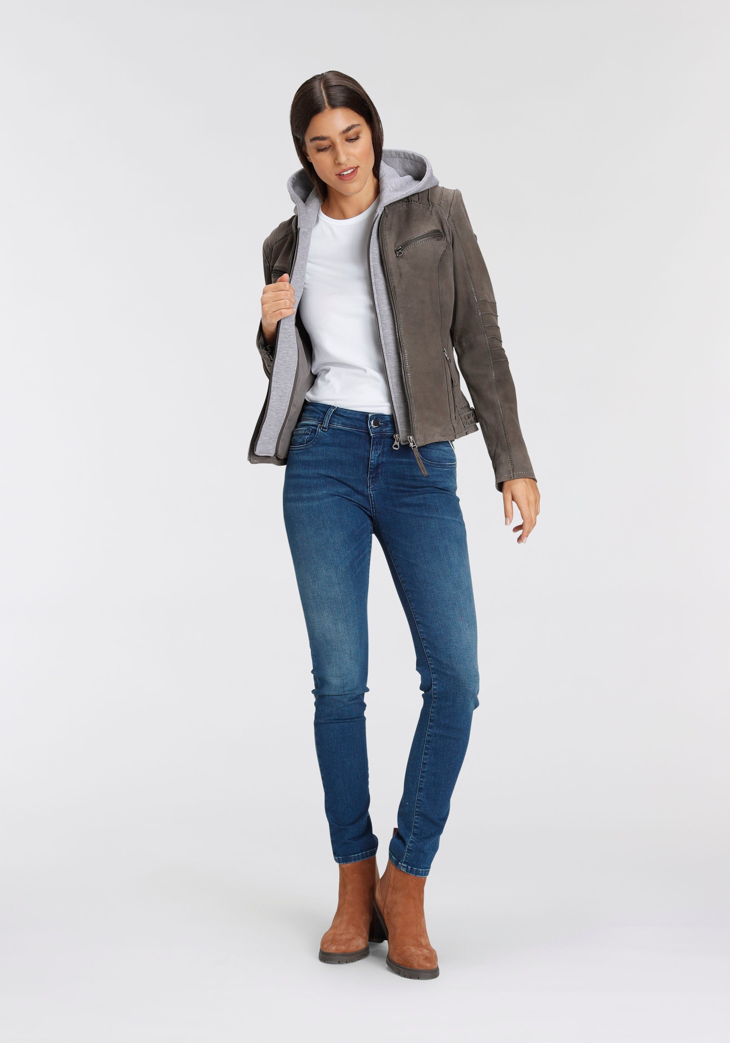 Mauritius Leren jack NOLAH Two-in-one stijl - met een afneembare jerseycapuchon