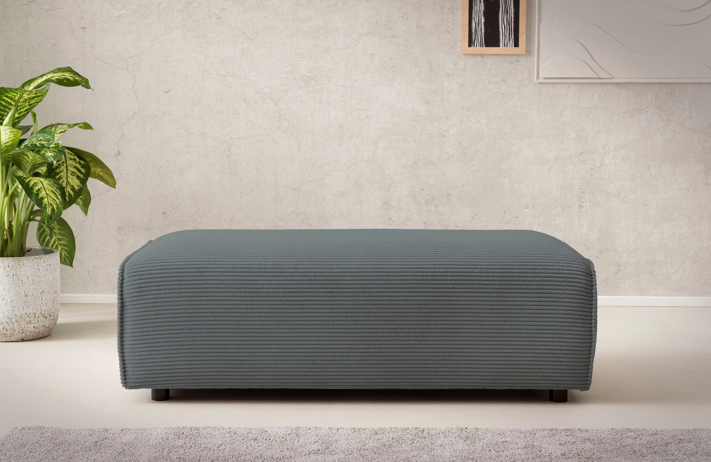 LeGer Home by Lena Gercke Hocker PIARA, poef met biesnaad in cord of linnenlook bij de serie piara, rechthoekig, zwarte voeten, comfortabel zitcomfort