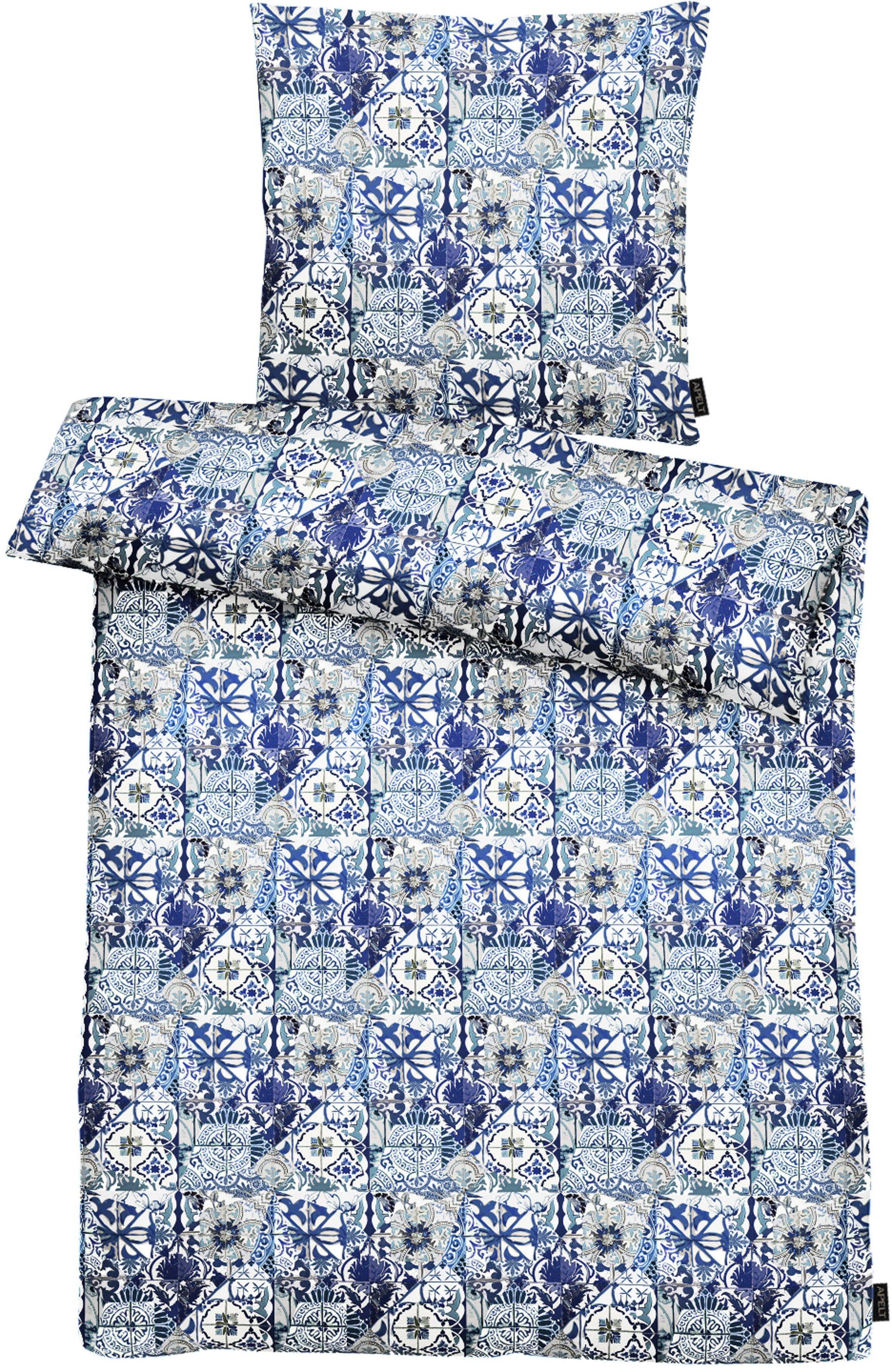 APELT Beddengoed Azzuro Handgeschilderde blauw-witte tegels in Amalfi-stijl, GOTS gecertificeerd
