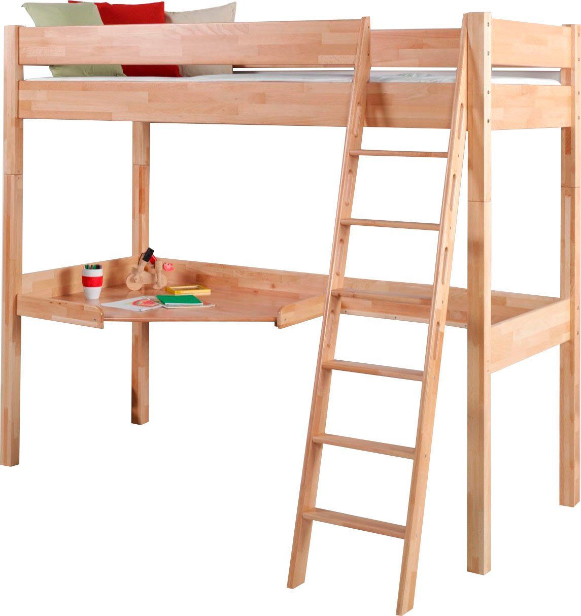 Relita Hoogslaper Renate incl. oprolbare lattenbodem, bureau en ladder, massief beuken