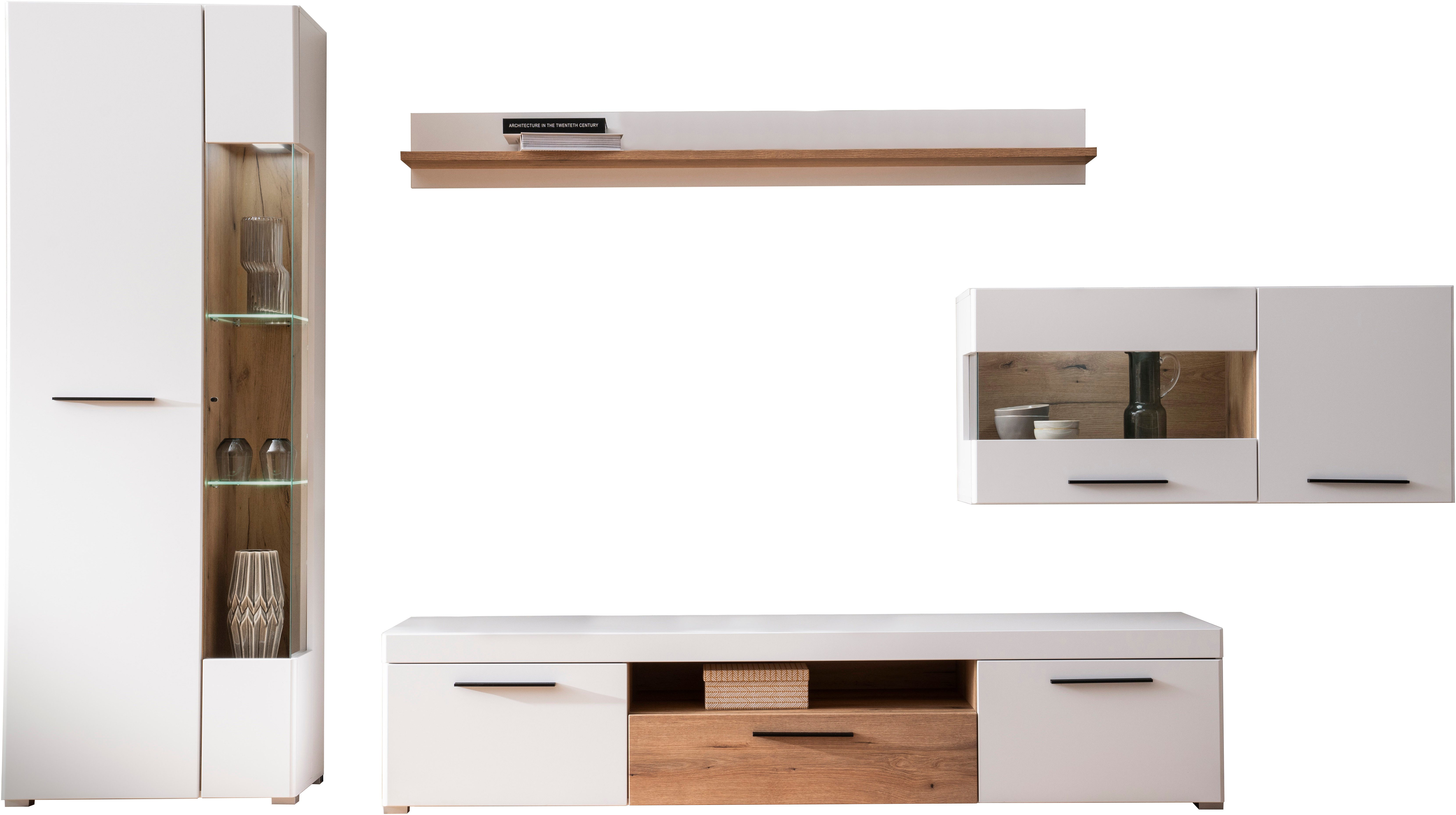 INOSIGN Wandmeubel Salerno, moderne wandmeubel, woonkamer-set, Wit met Eik Evoke Decor (set, 4-delig)