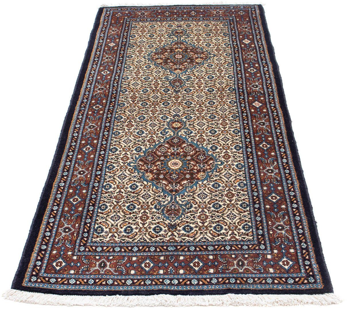 morgenland Hoogpolige loper Moud medaillon beige 195 x 74 cm Handgeknoopt
