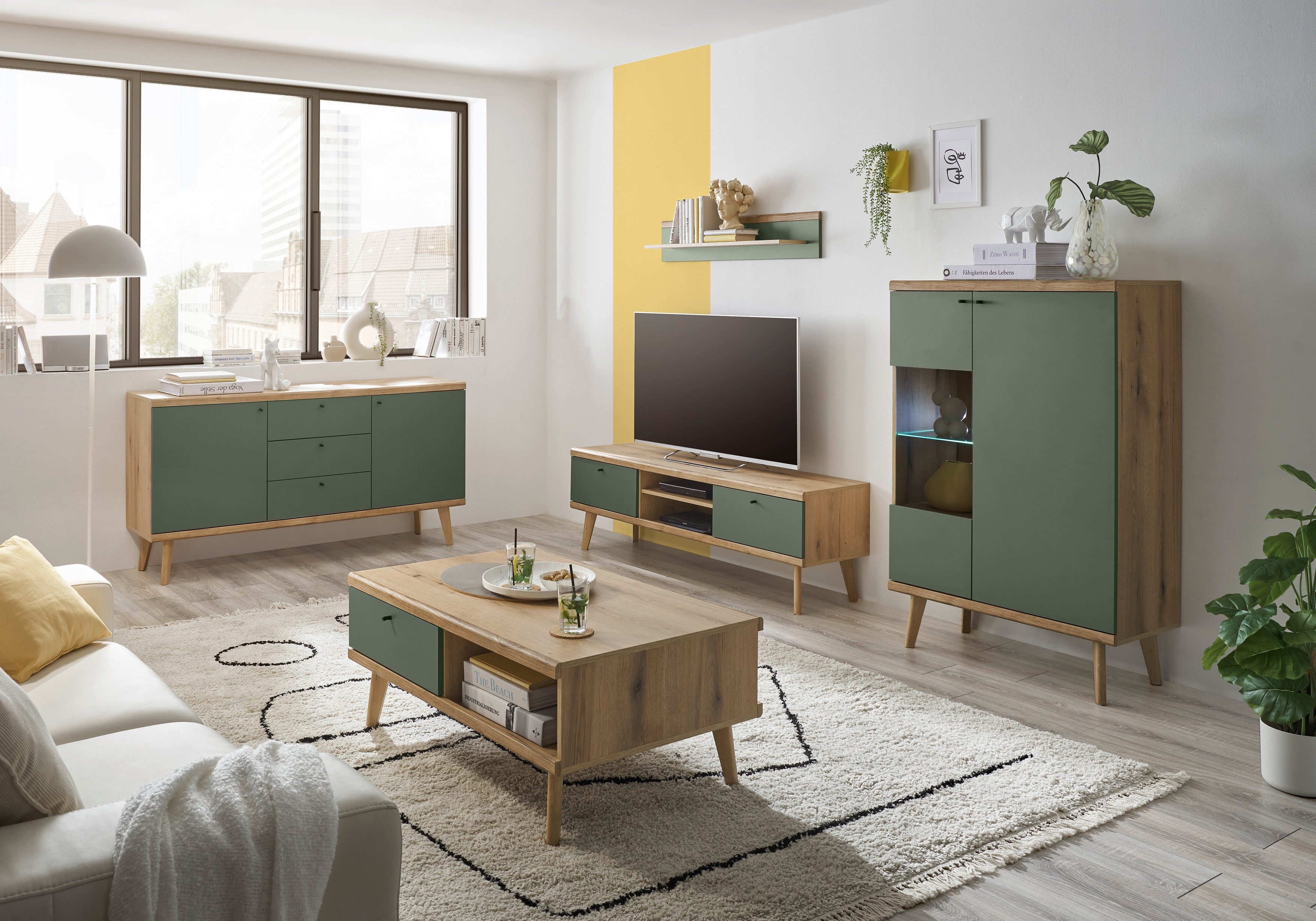 INOSIGN Vitrinekast MAVAS in moderne trendkleur, handgrepen van metaal (zwart), hoogte 134 cm