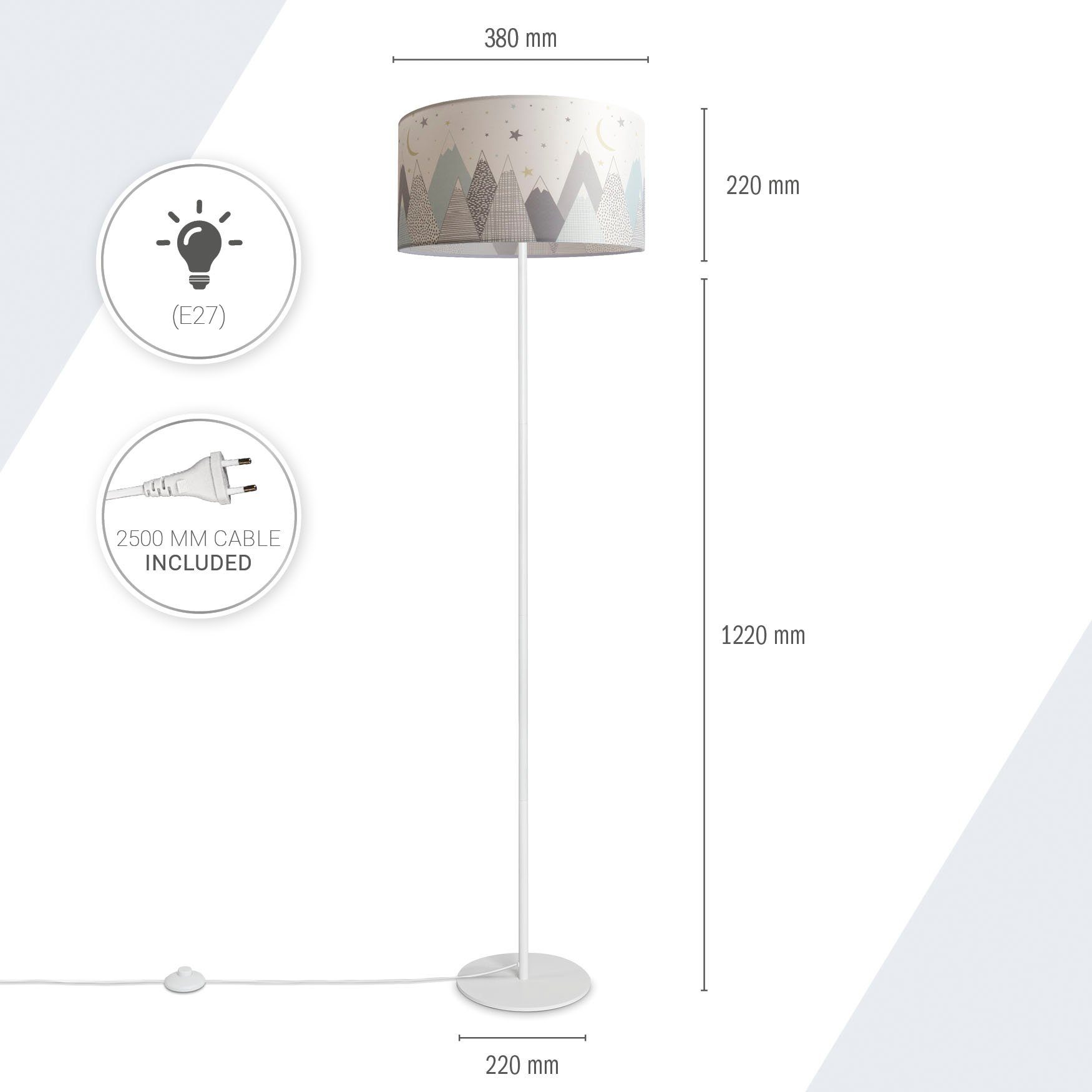 Paco Home Staande lamp Luca Cosmo Kinderlamp, vloerlamp, stoffen lampenkap, babykamer bergen wolken