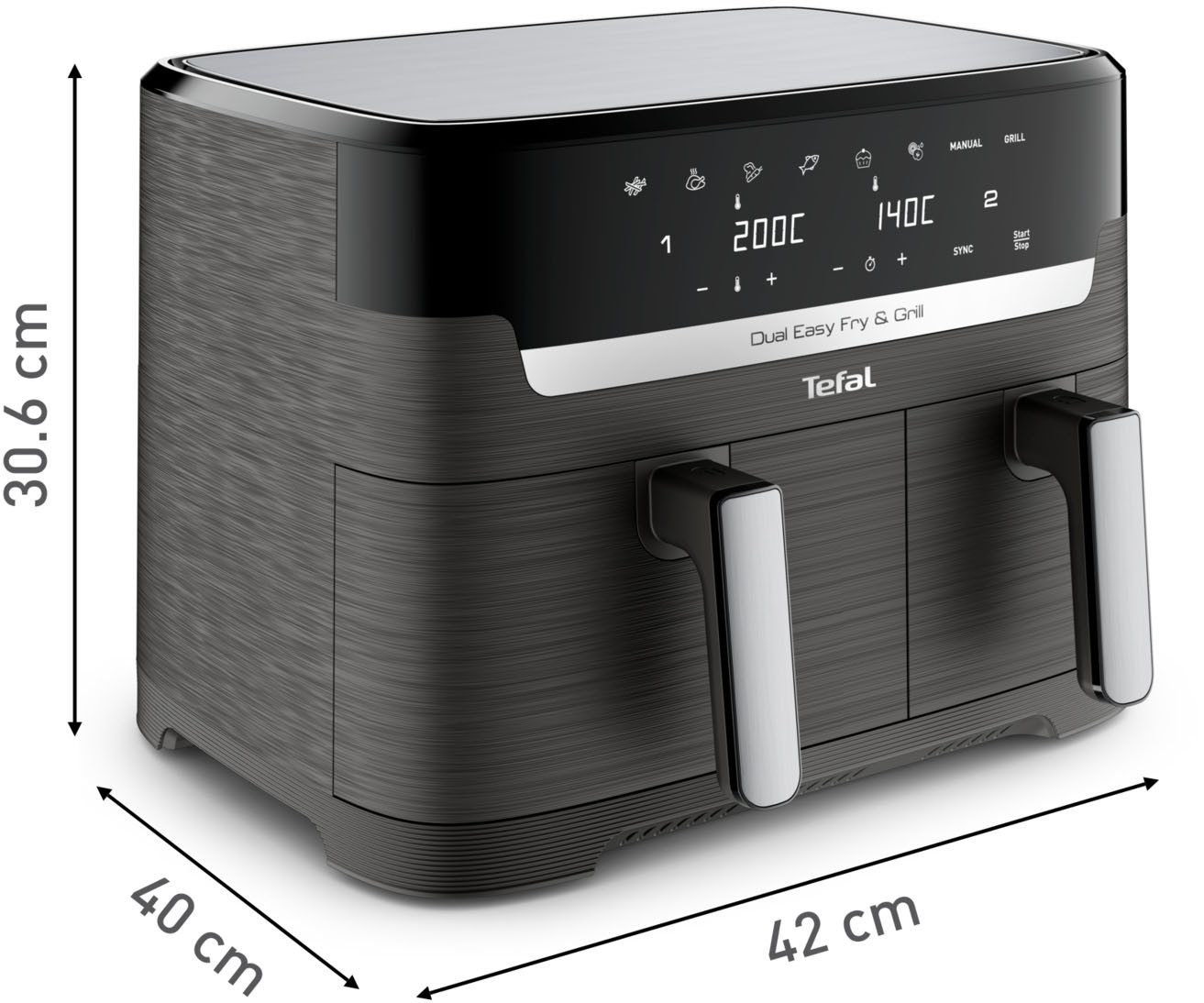 Tefal Airfryer EY905B Dual Easy Fry & Grill Dubbele kamer, 8,3 L capaciteit, met hamburgerpers