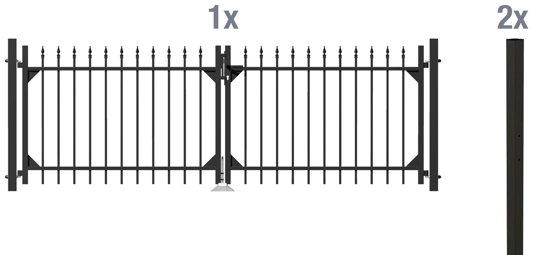 GAH Alberts Deur met dubbel hek Chaussee Breedte: 300 cm, hoogte: 100 en 120 cm hekken maat 300 cm x 100 cm zwart
